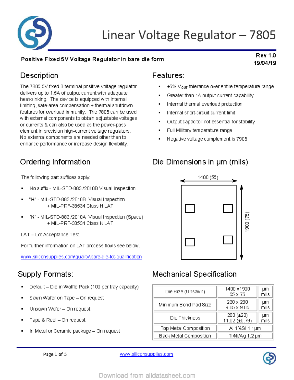 Datasheet TL 7805: Linear Voltage Regulator 5V Overview and Specs - Studocu