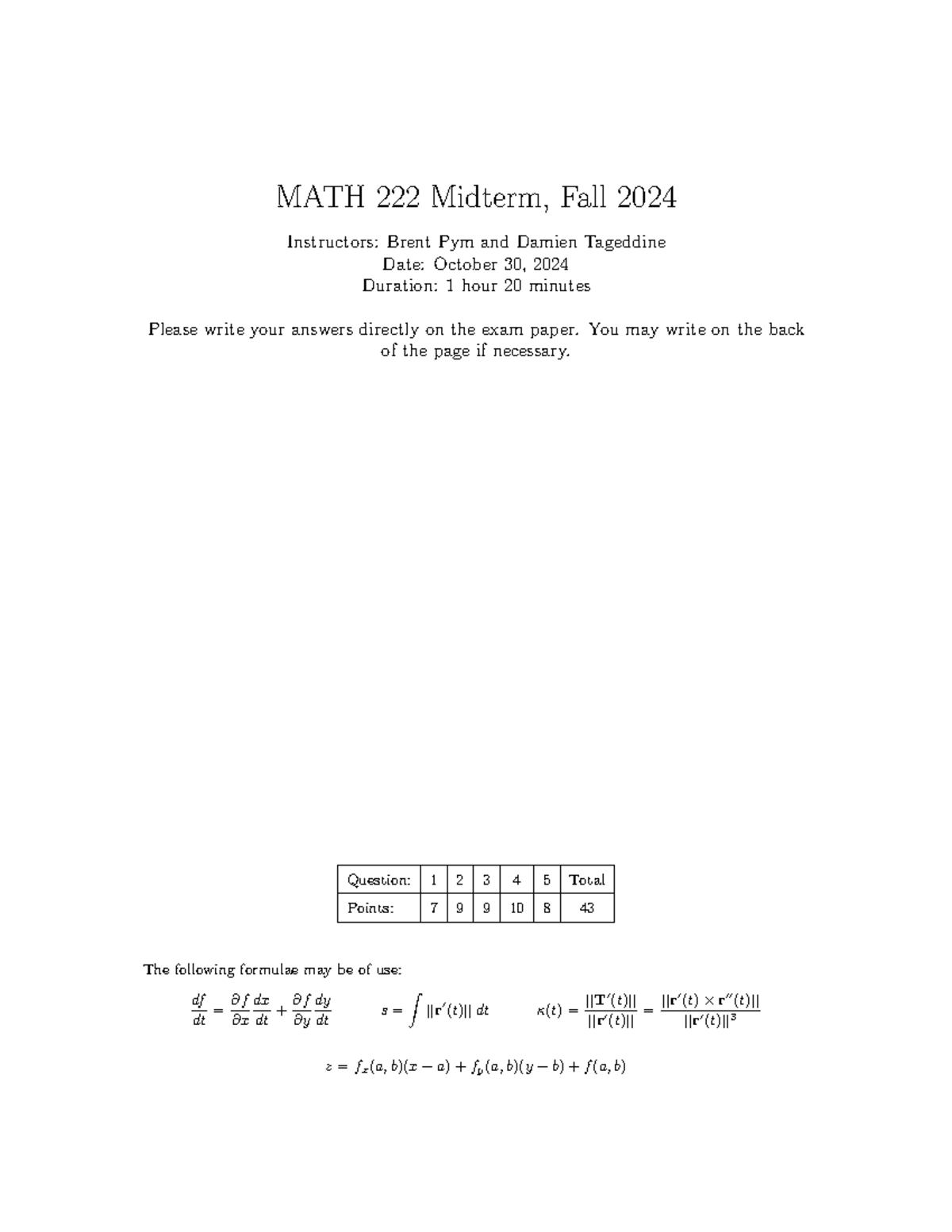 MATH222 Midterm Solutions - Fall 2024 Exam - Studocu