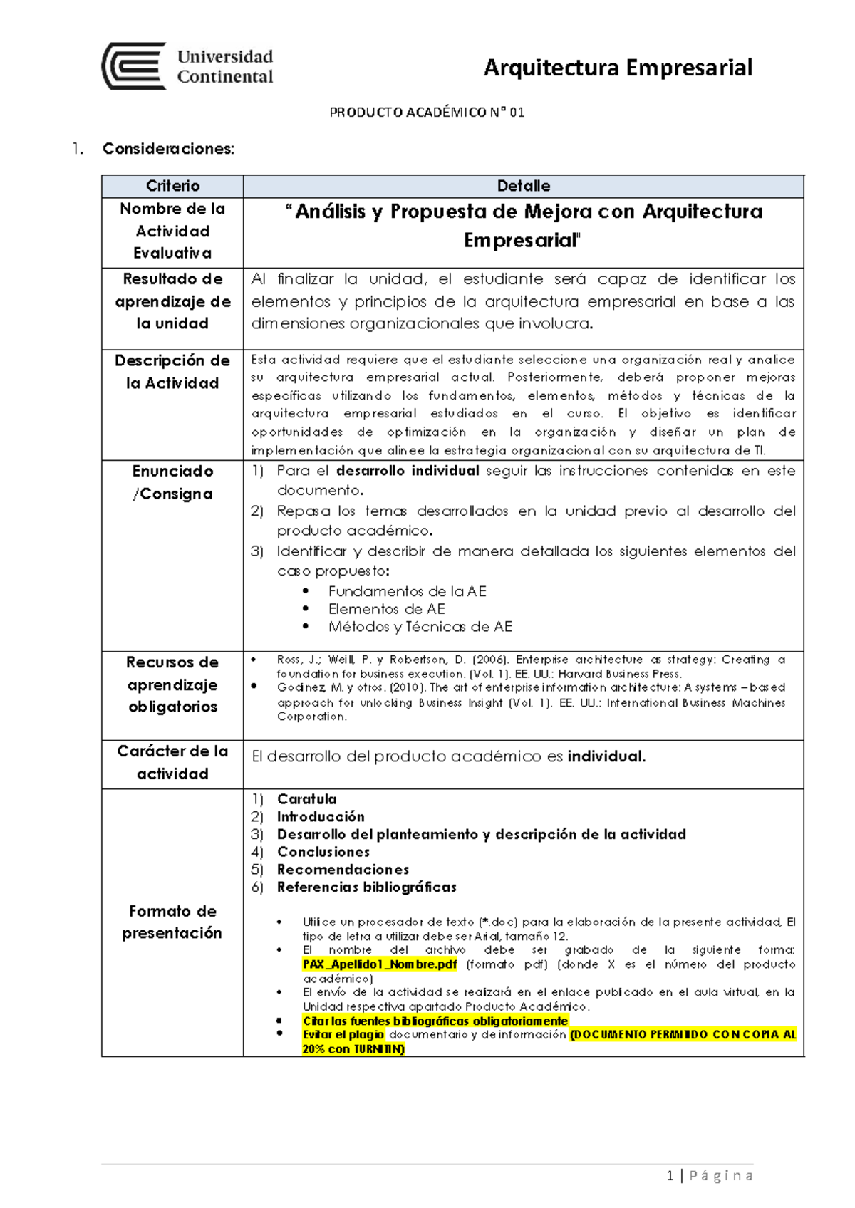 PA01 - Análisis y Propuesta de Mejora en Arquitectura Empresarial - Studocu