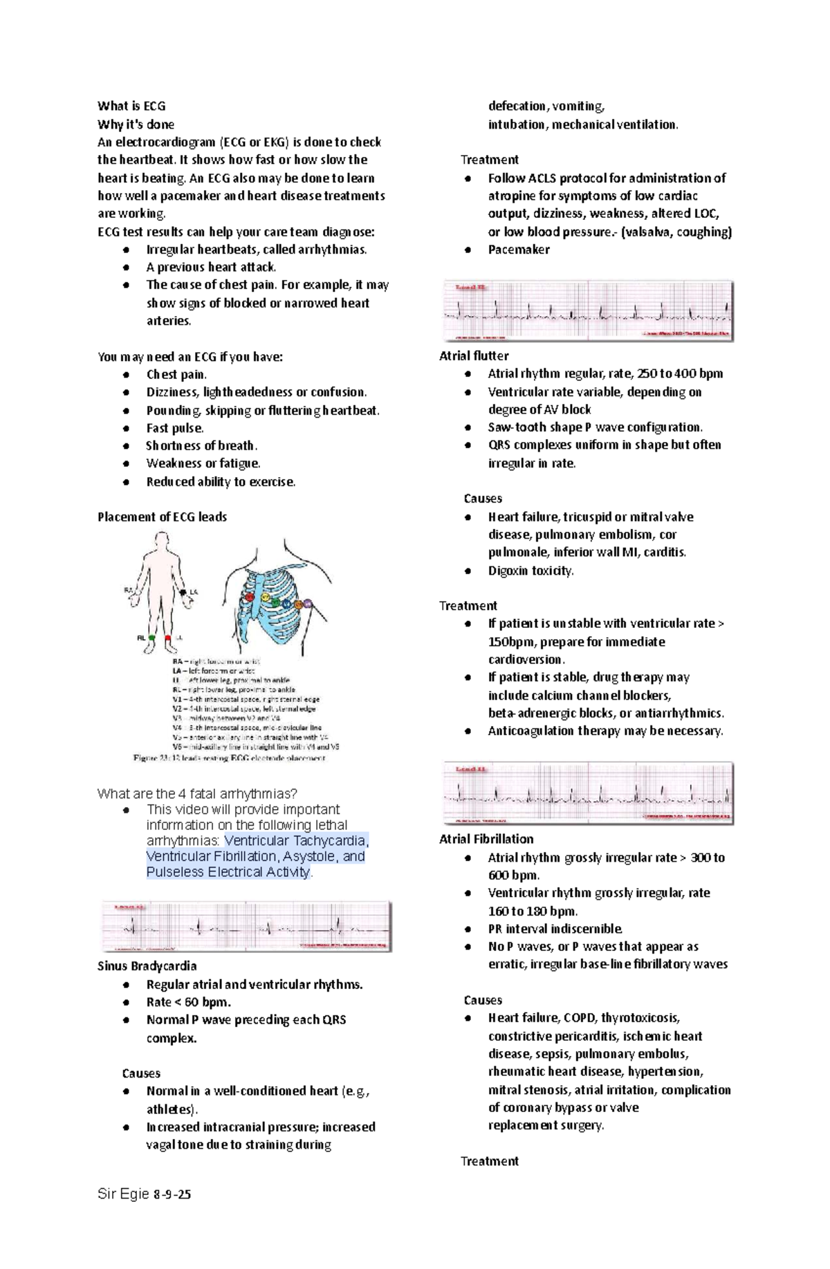 ECG Overview: Importance, Procedures, and Treatments - Studocu