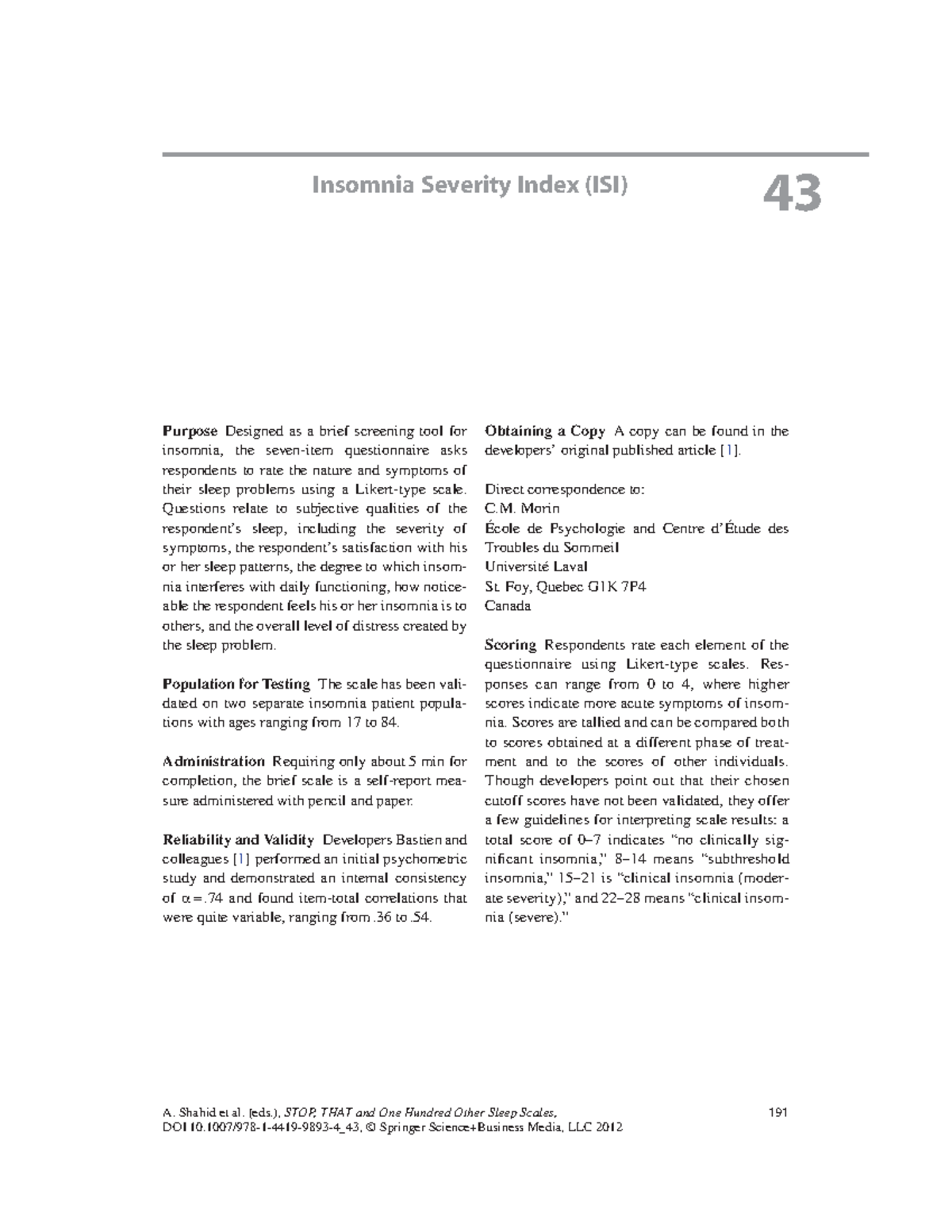 Insomnia Severity Index (ISI) Scale: Overview and Scoring Guide - Studocu