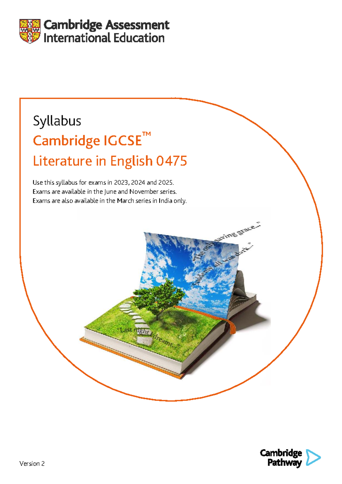 Cambridge IGCSE Literature in English 0475 Syllabus Overview 2023 