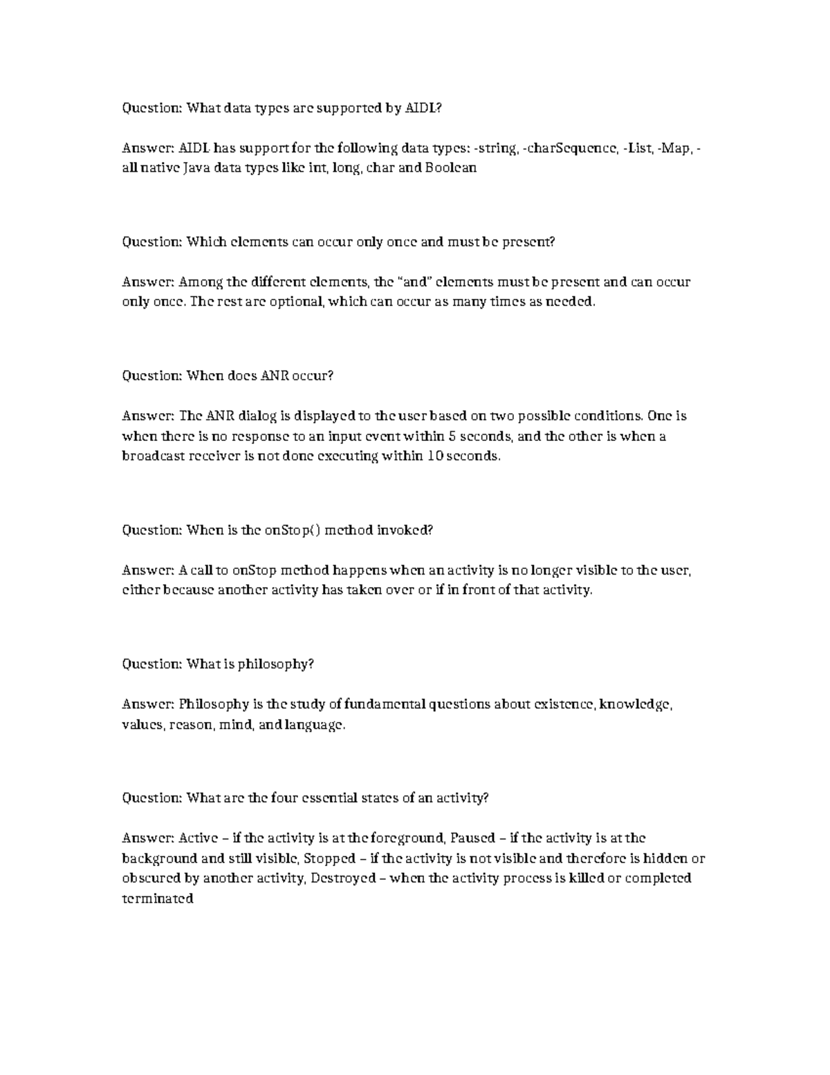 AIDL Data Types & Activity Lifecycle Overview: Key Concepts - Studocu