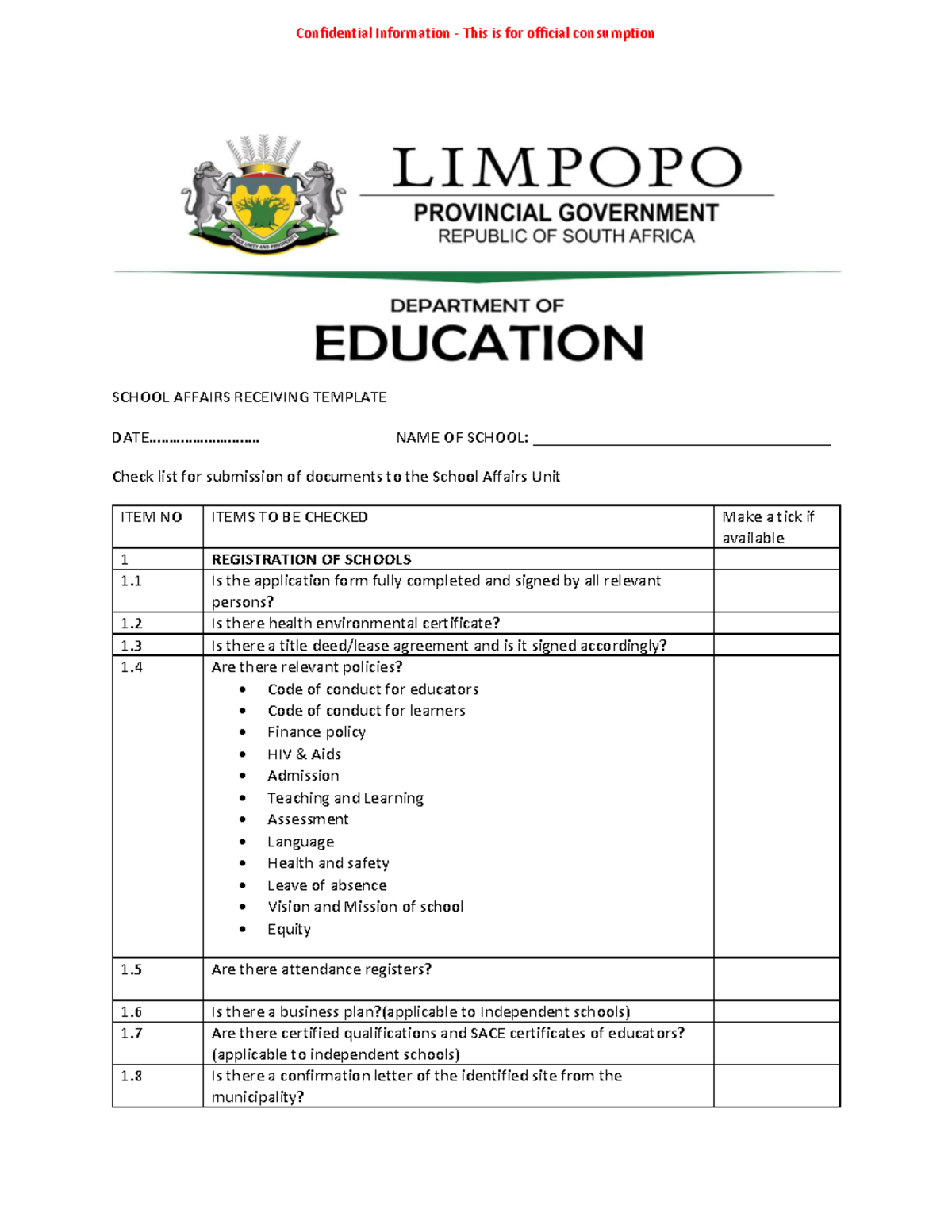 SCHOOL AFFAIRS CHECKLIST: Submission Requirements Template - Studocu