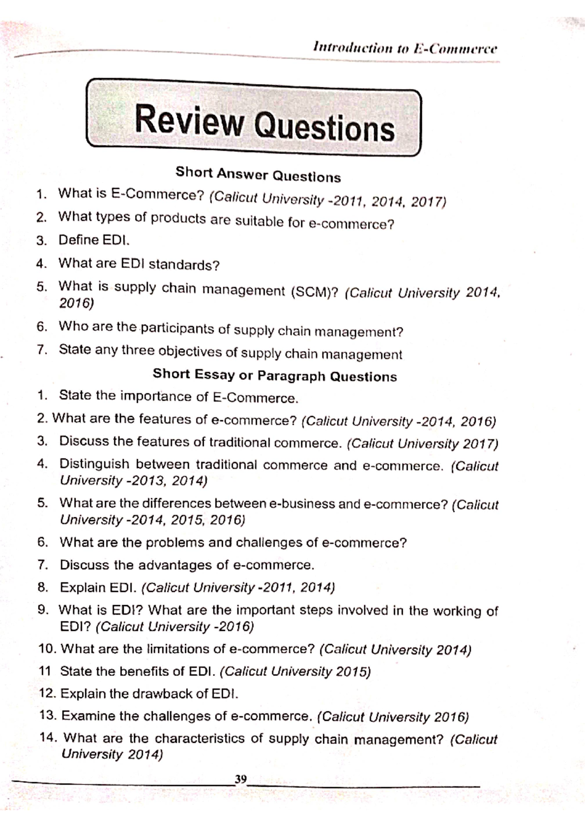 E-com Review Questions for Open Course - 5th Semester - Studocu