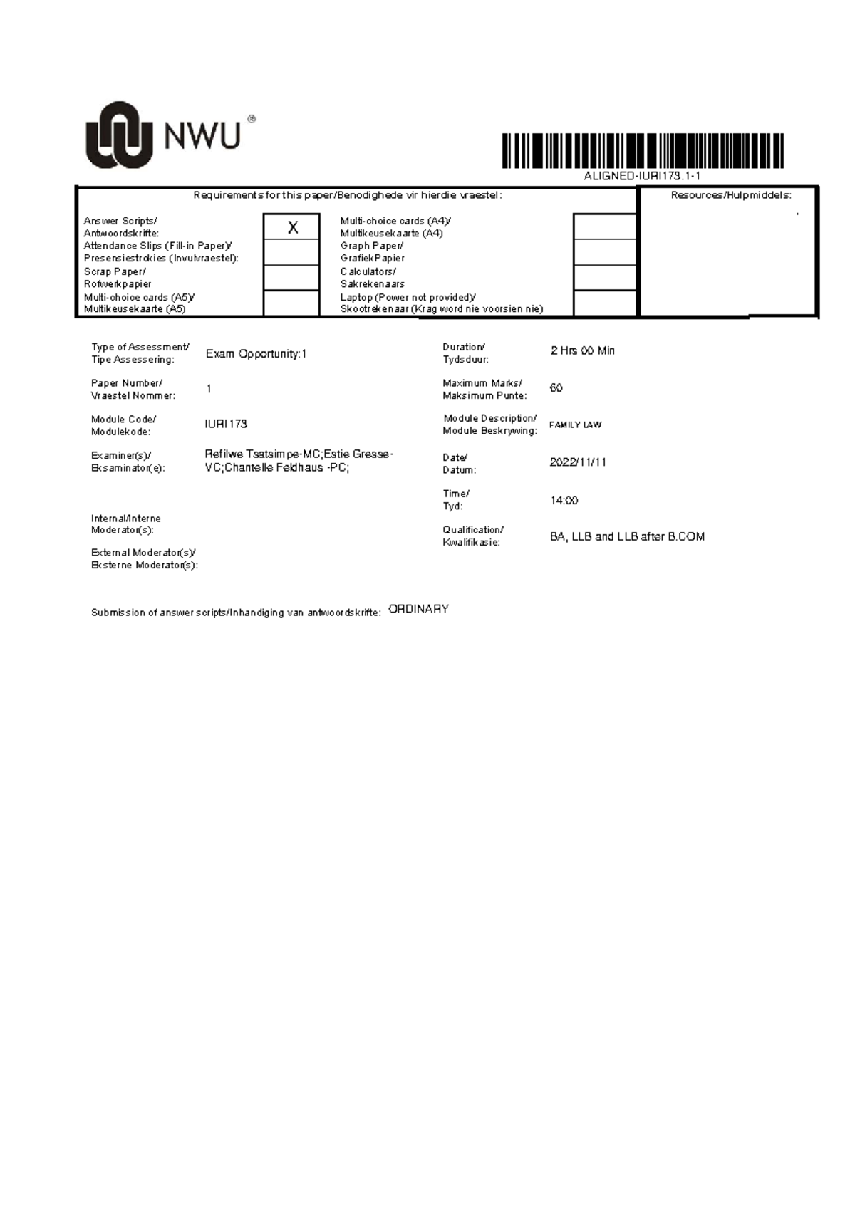 IURI173 nwu Paper 1Dec2022 - Type of Assessment/ Tipe Assessering ...