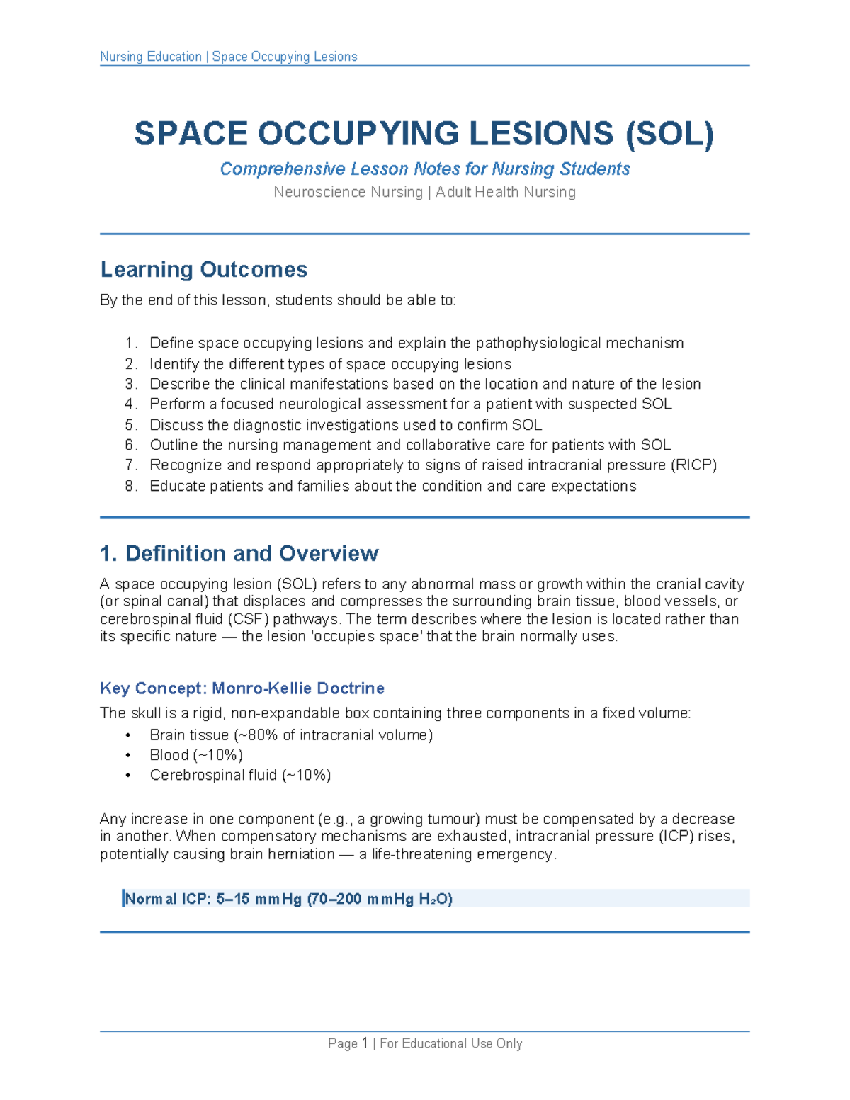 Nursing Education: Comprehensive Notes on Space Occupying Lesions (SOL ...