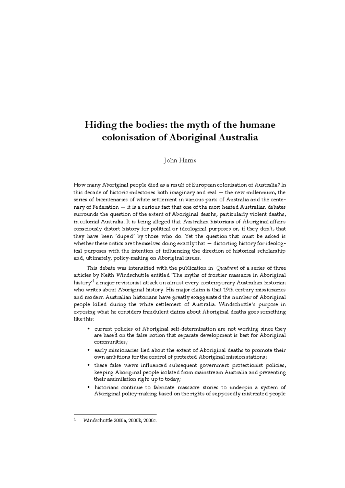 The Myth of Humane Colonisation: Aboriginal Deaths in Australia (HIST ...