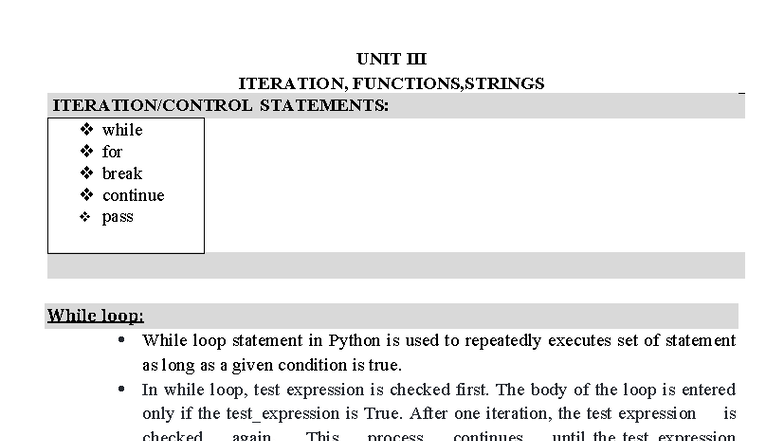 Python - UNIT III - Control Structures & Functions Overview - Studocu