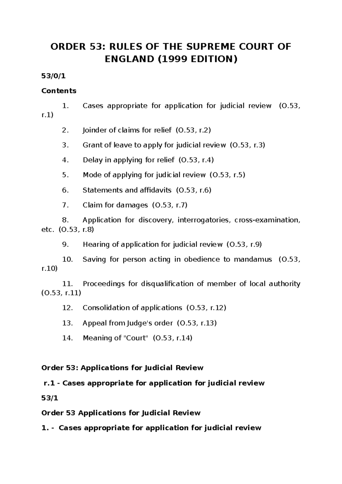 Order 53: Judicial Review Rules of the Supreme Court of England - Studocu