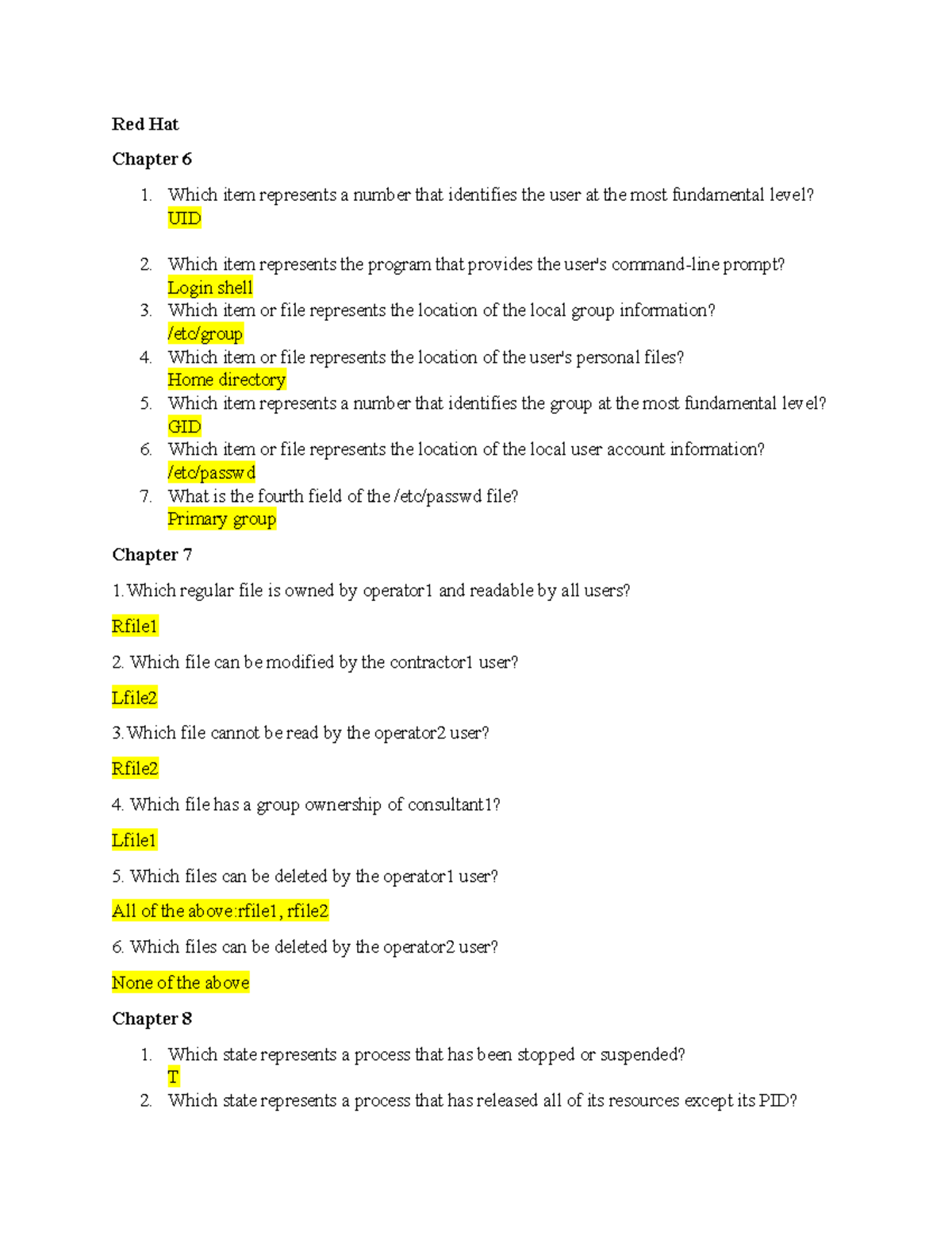 Midterm notes for linux - Red Hat Chapter 6 1. Which item represents a ...