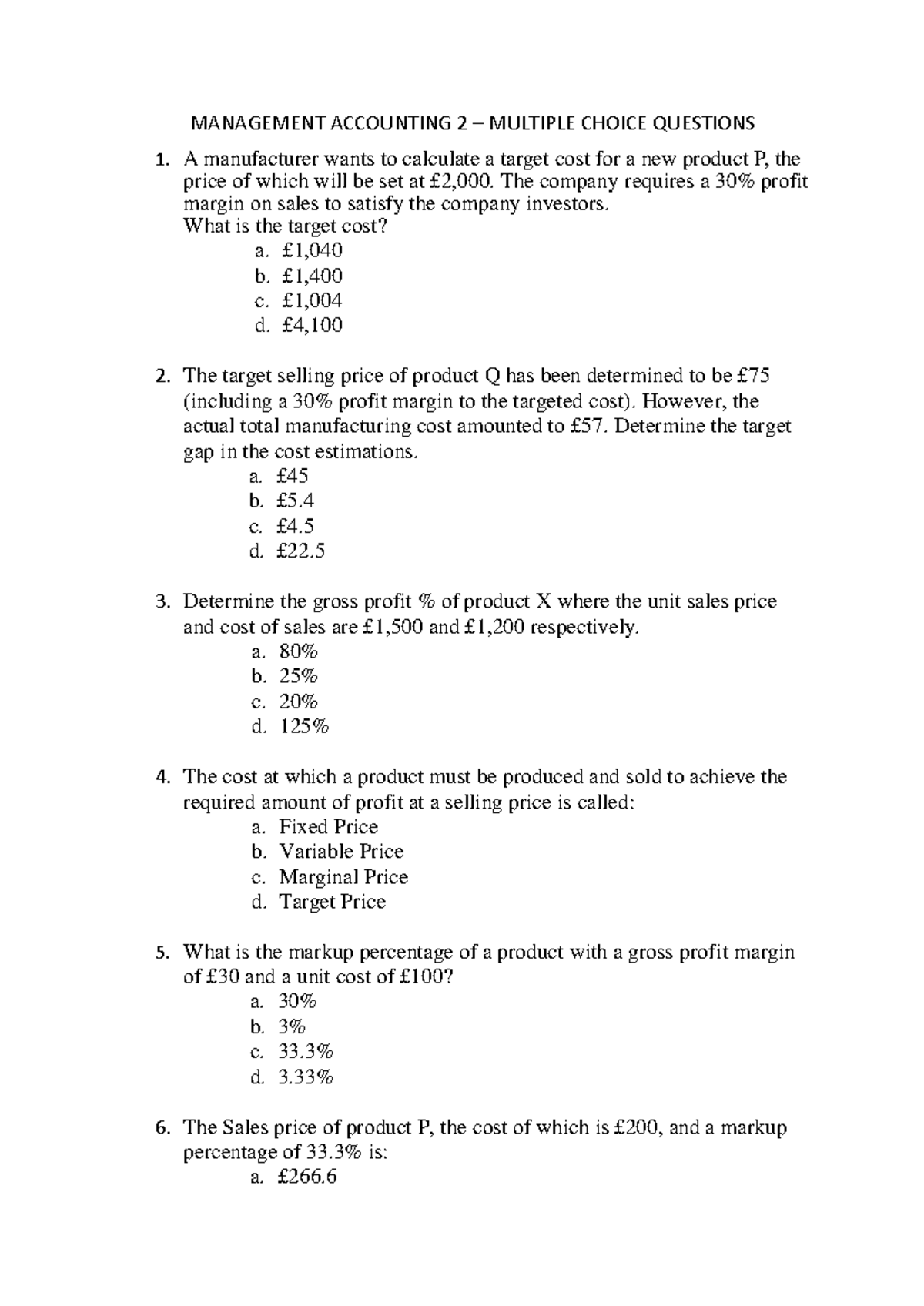 MA 2 MCQs Practice Questions - February 2024 Edition - Studocu