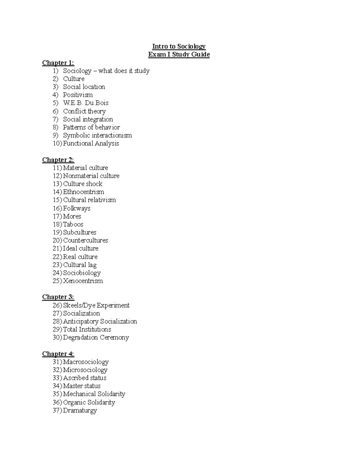 Sociology 101: Exam I Study Guide - Key Concepts & Terms - Studocu