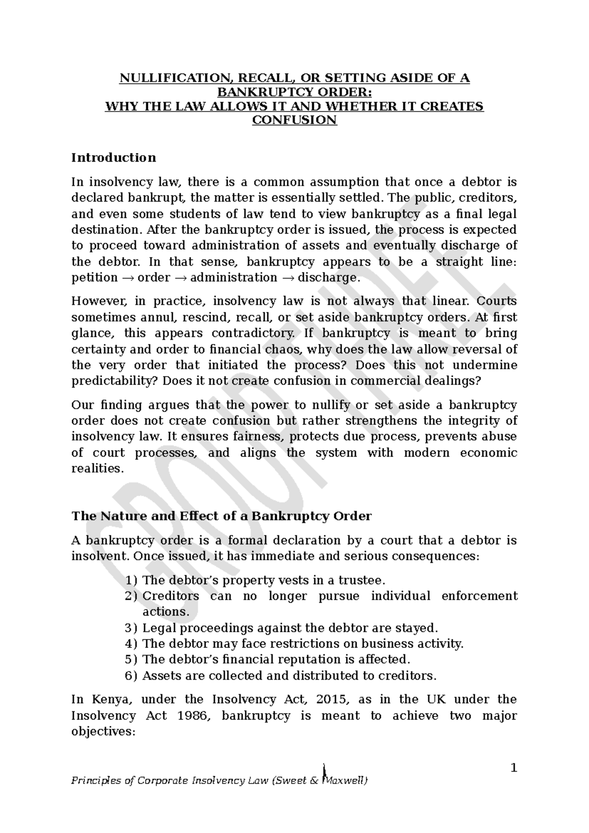 LAW OF INSOLVENCY: NULLIFICATION & ANNULMENT OF BANKRUPTCY ORDERS - Studocu