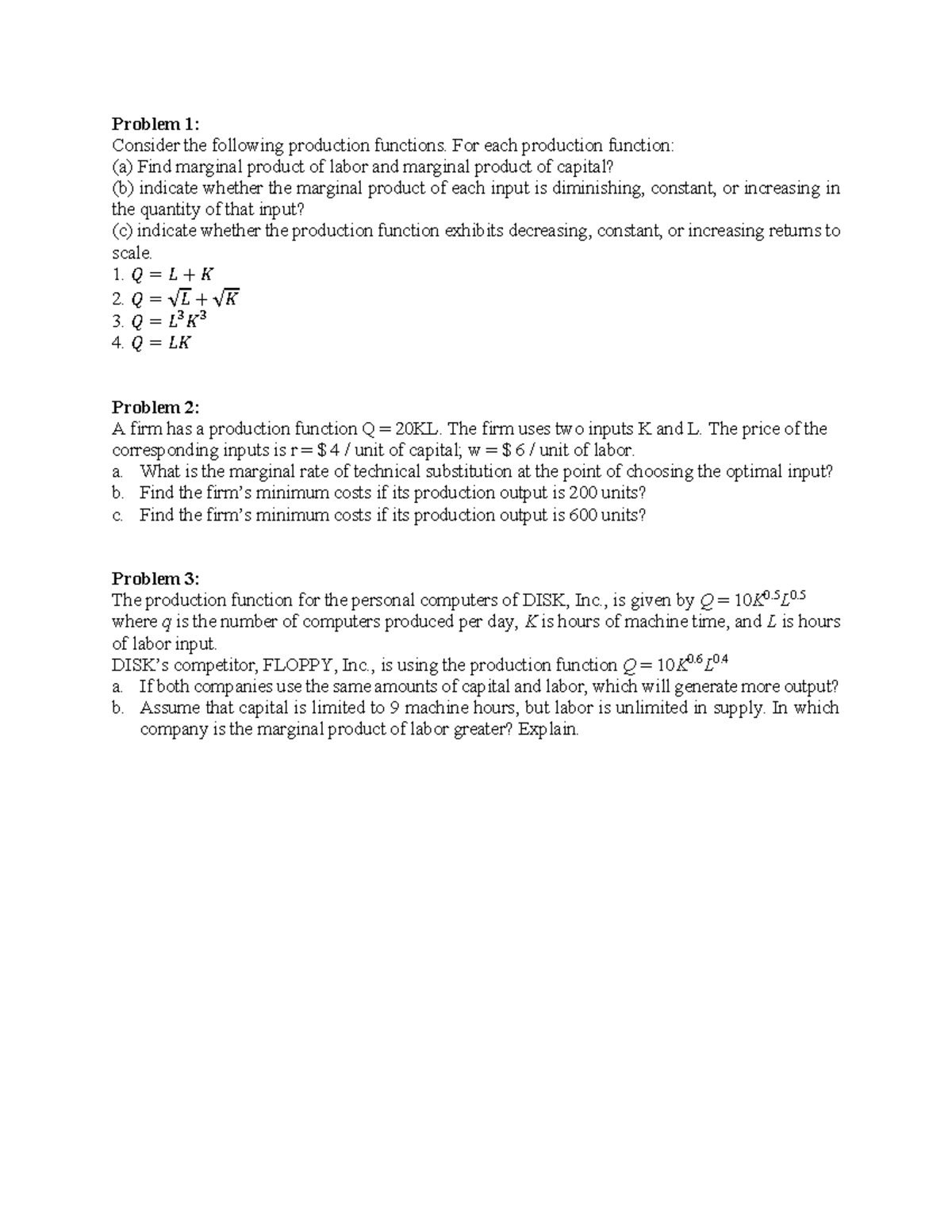 Assignment 7 - Production Functions Analysis in Economics - Studocu
