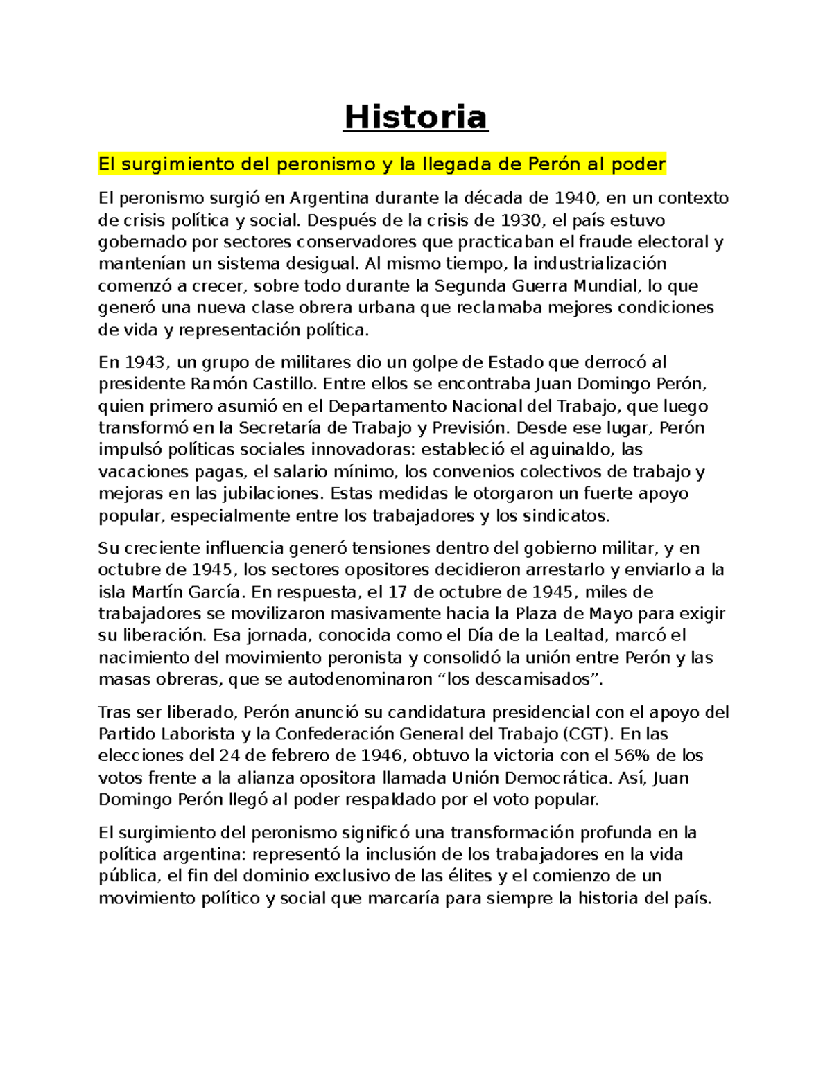 Historia: El Surgimiento del Peronismo y la Llegada de Perón al Poder ...