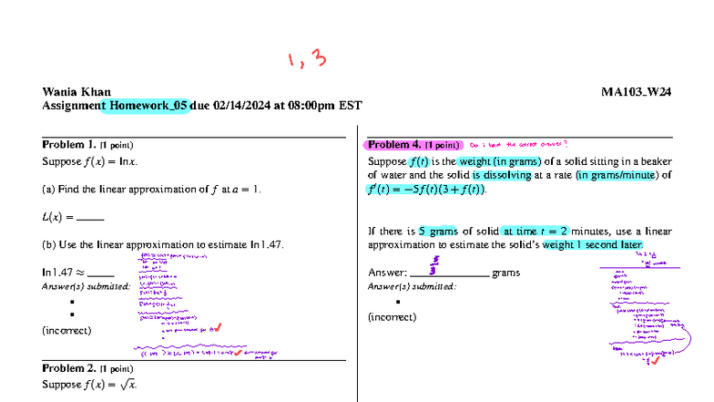 MA103 W24 Homework 05: Linear Approximations & Limits - Studocu