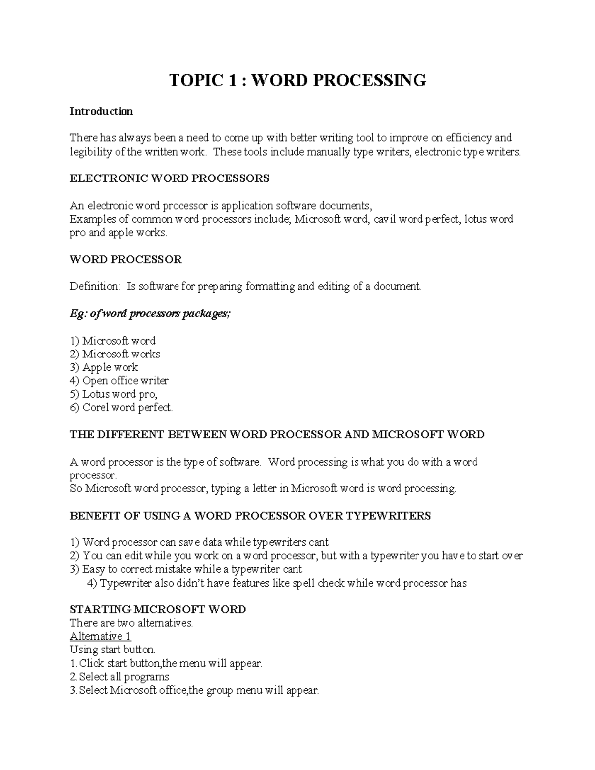 Computer 2 - notes for comps - TOPIC 1 : WORD PROCESSING Introduction ...