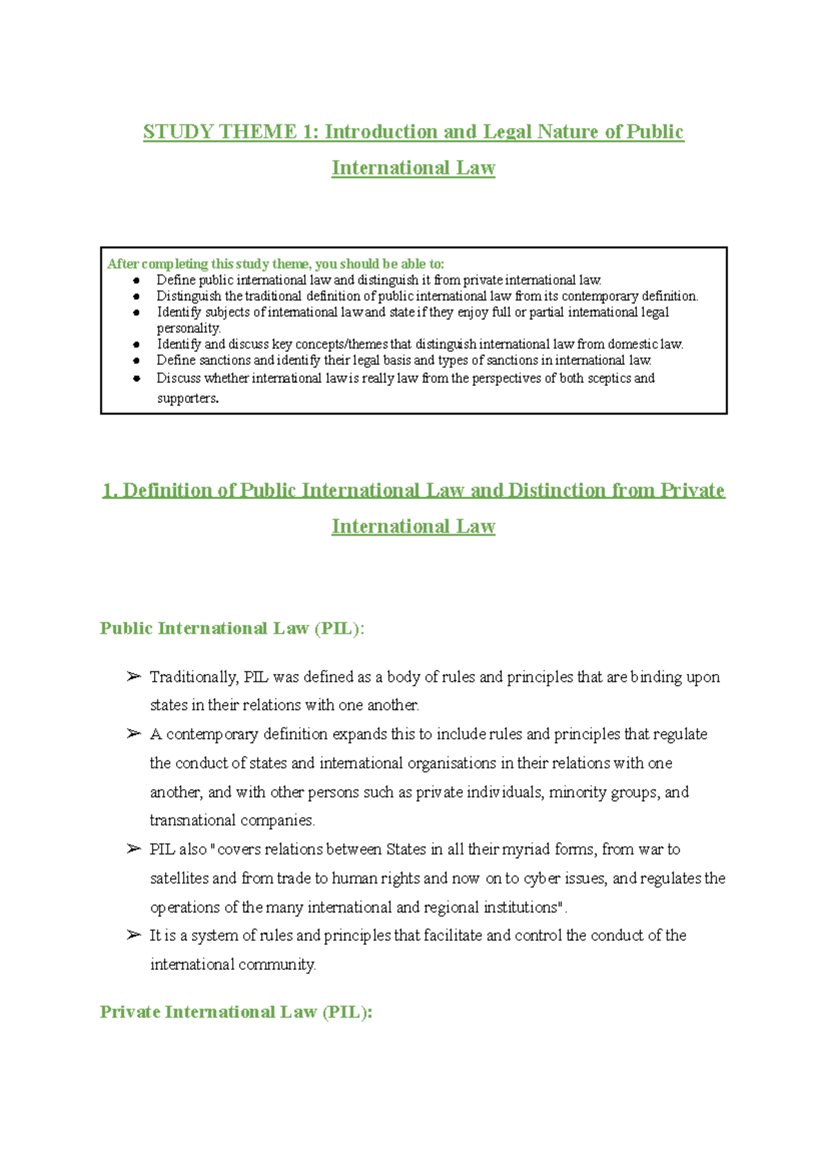 Public International Law Notes: Introduction & Legal Nature (PIL 101 ...