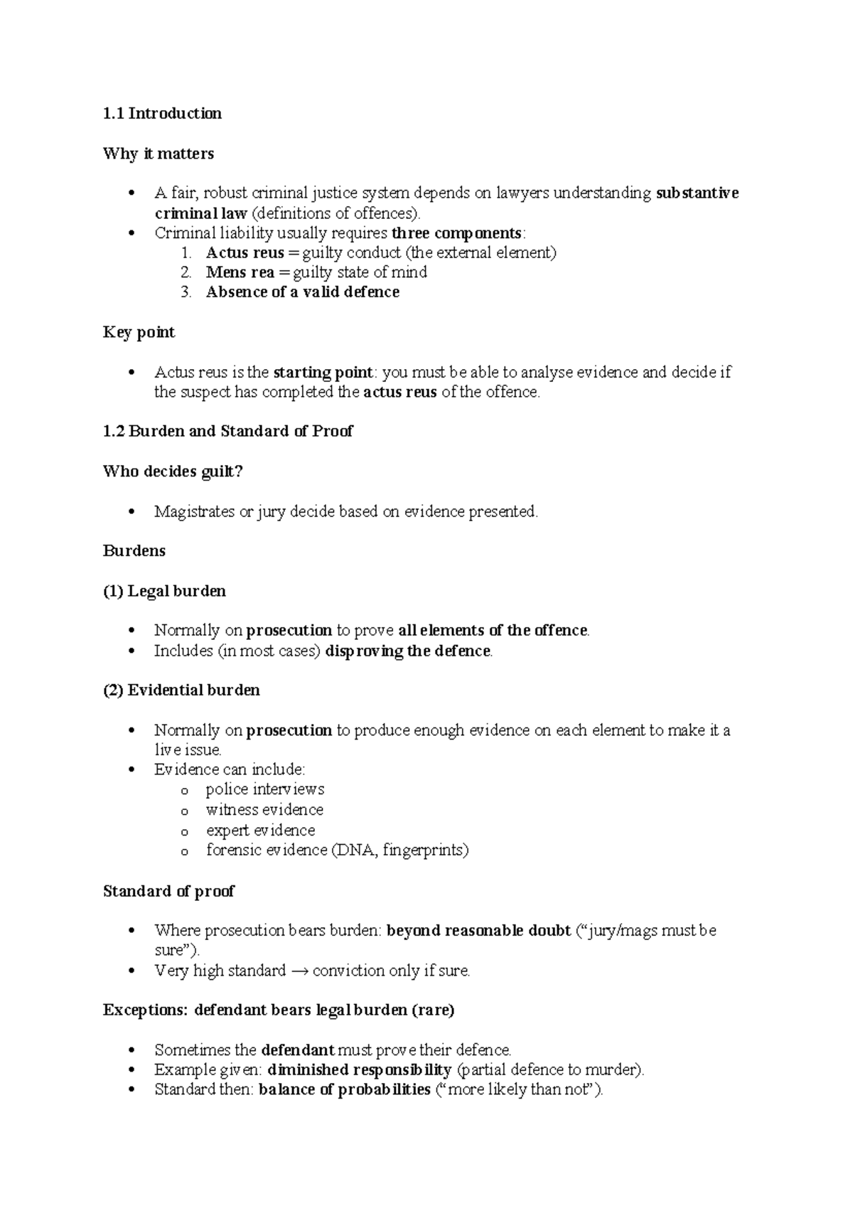 Criminal Law SQE Notes: Understanding Actus Reus and Mens Rea - Studocu