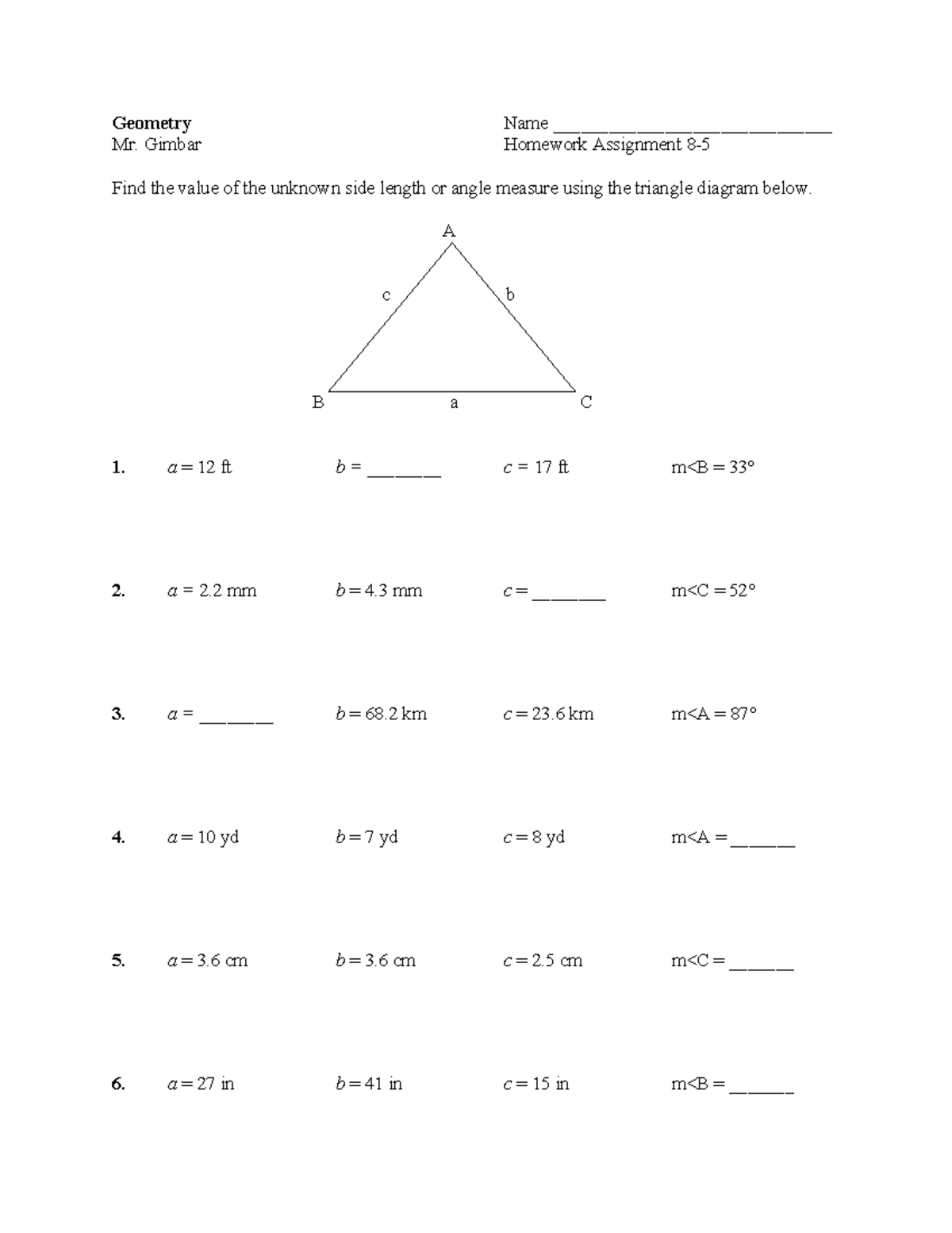 Homework+8-5 - practice - AEB 101 - Geometry Name ...