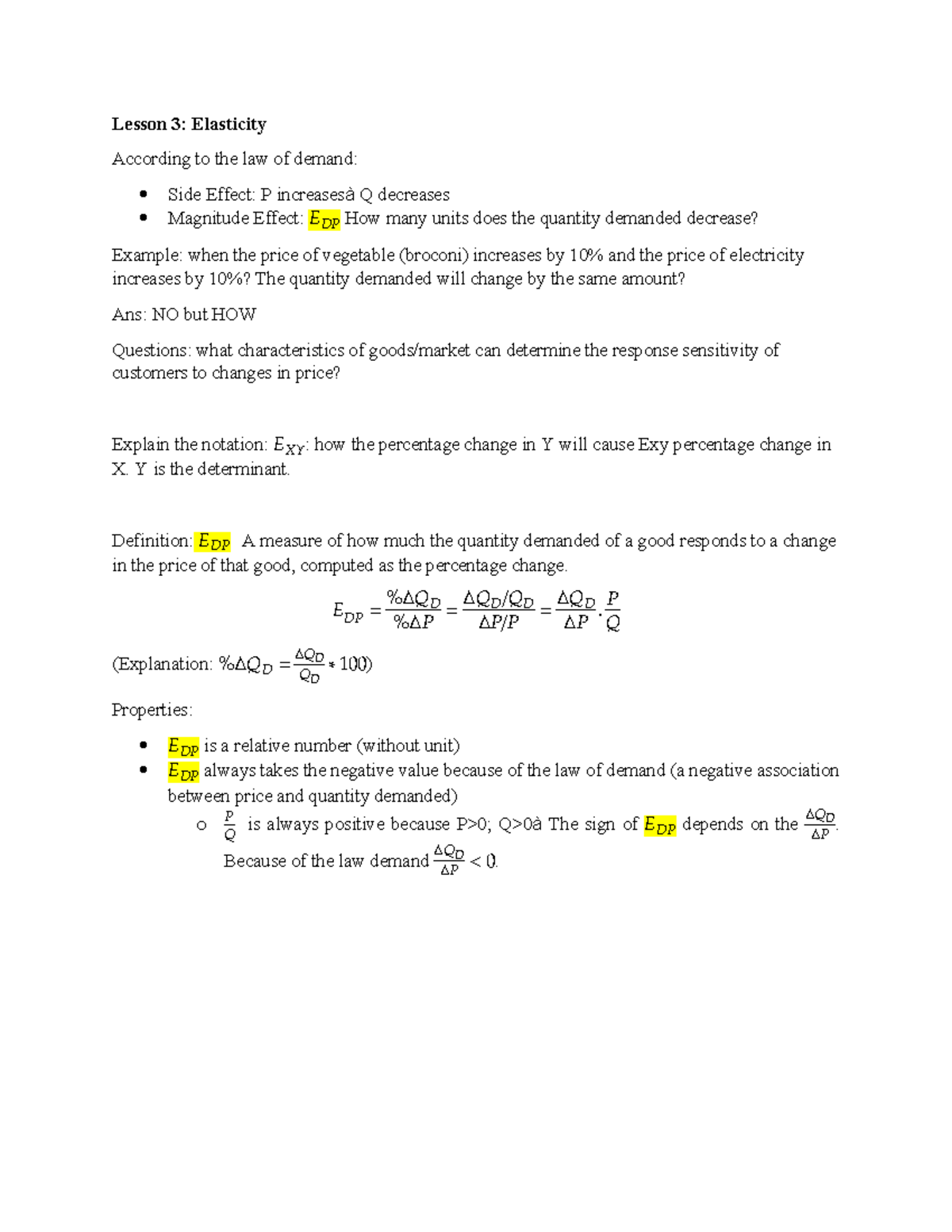 Lesson 3: Elasticity and Demand Sensitivity Analysis - Studocu