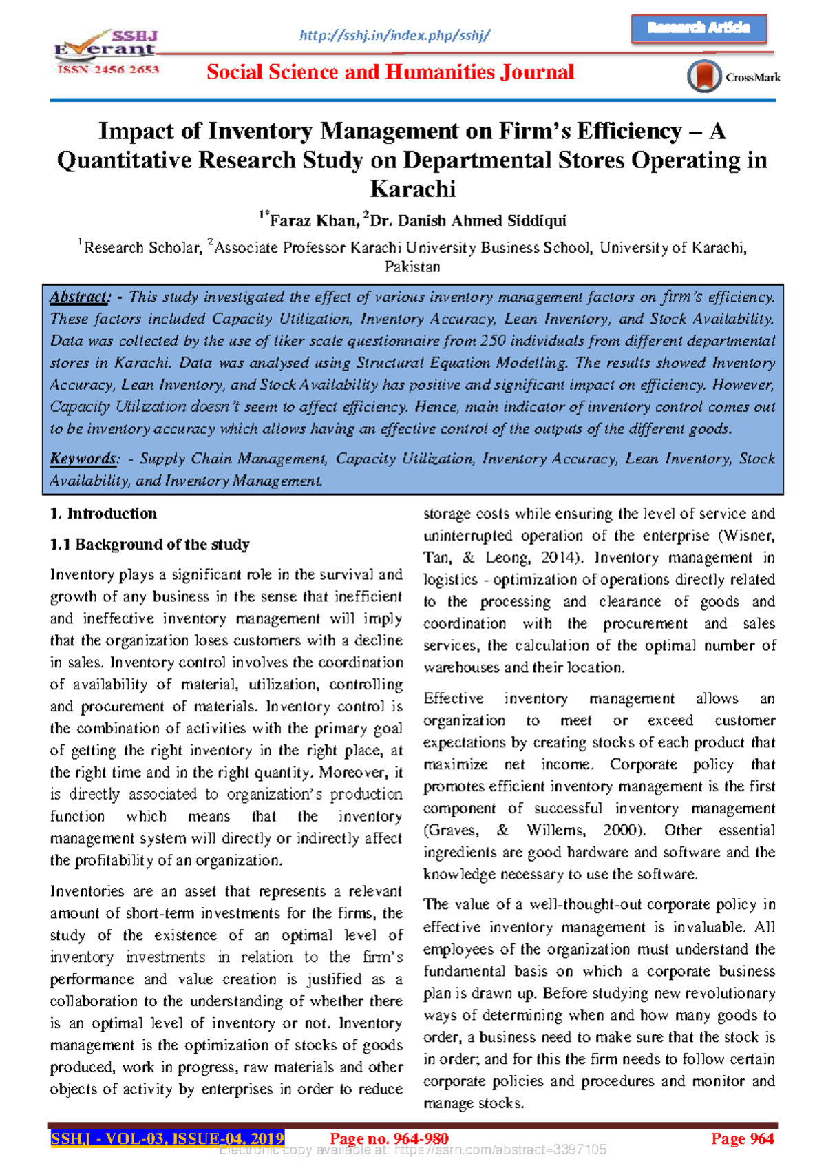 Impact of Inventory Management on Efficiency: A Quantitative Study on ...