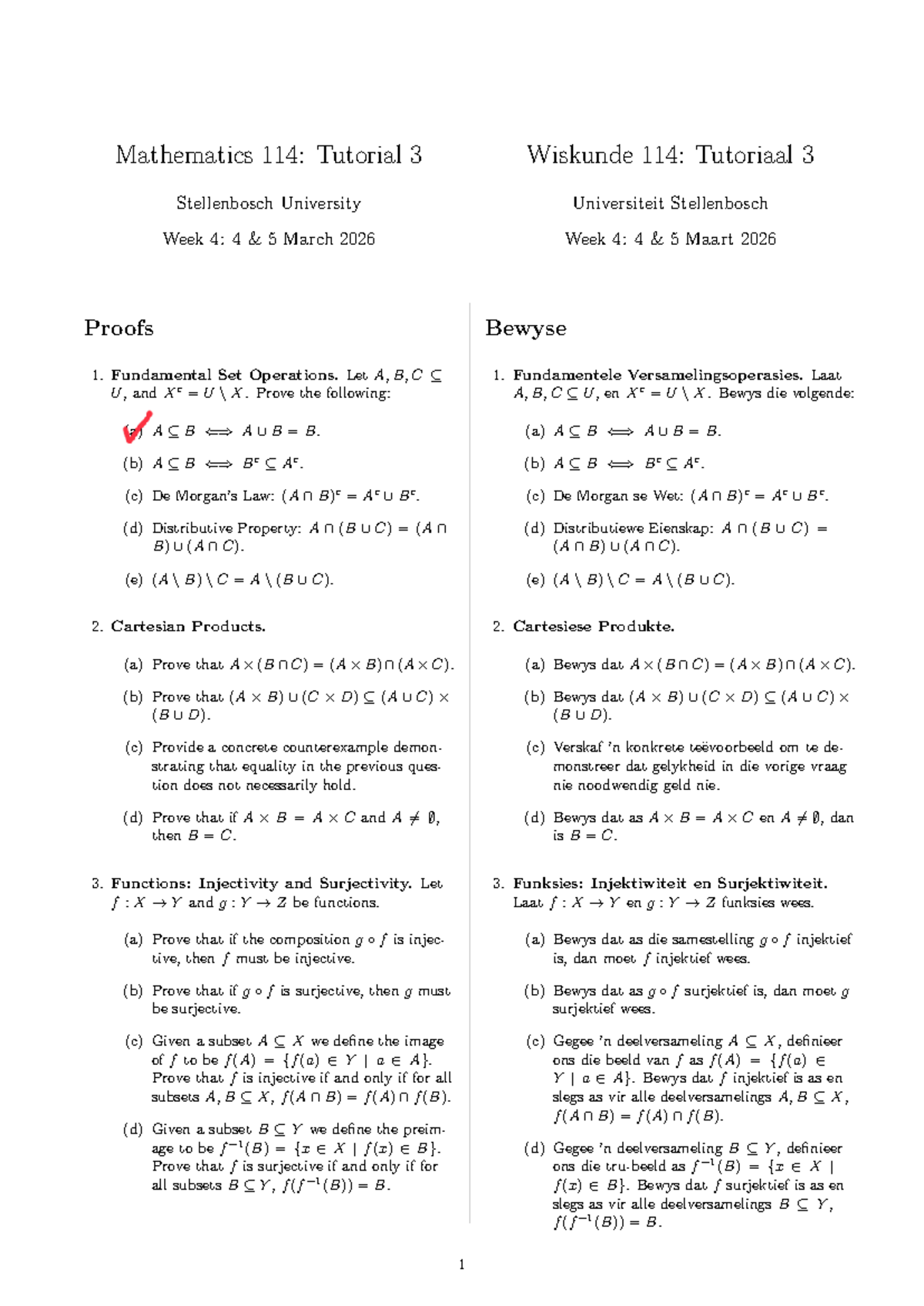 Mathematics 114: Tutorial 3 - Wiskunde 114: Tutoriaal 3 - Studocu
