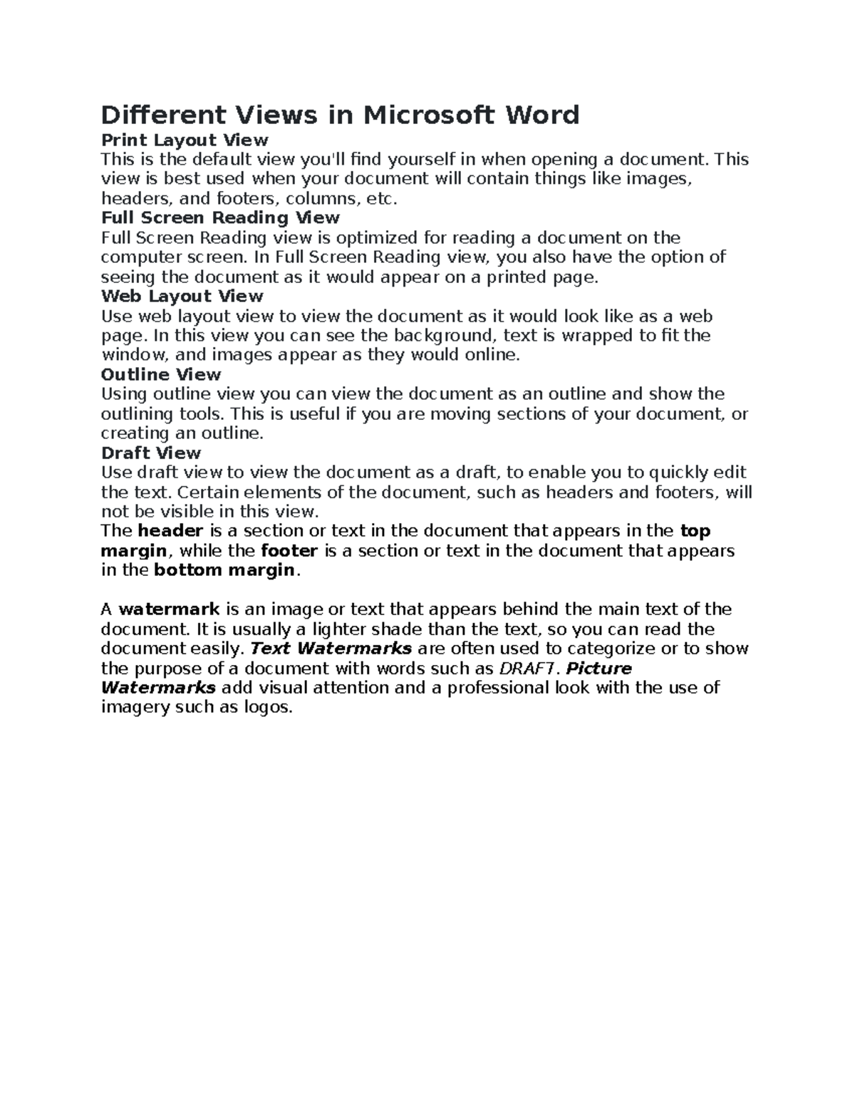 Different Views In Ms Word
