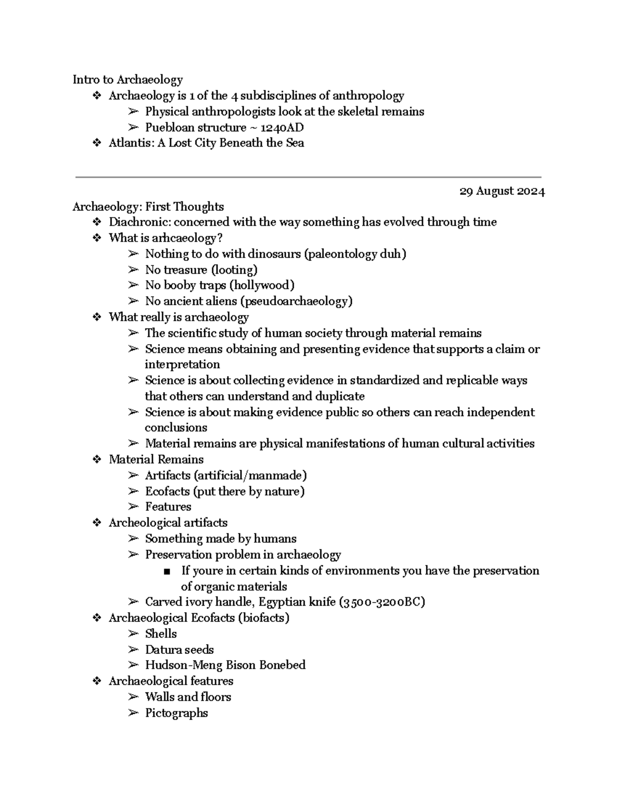 ANTH232 - Lecture Notes on Archaeology August-October 2024 - Studocu