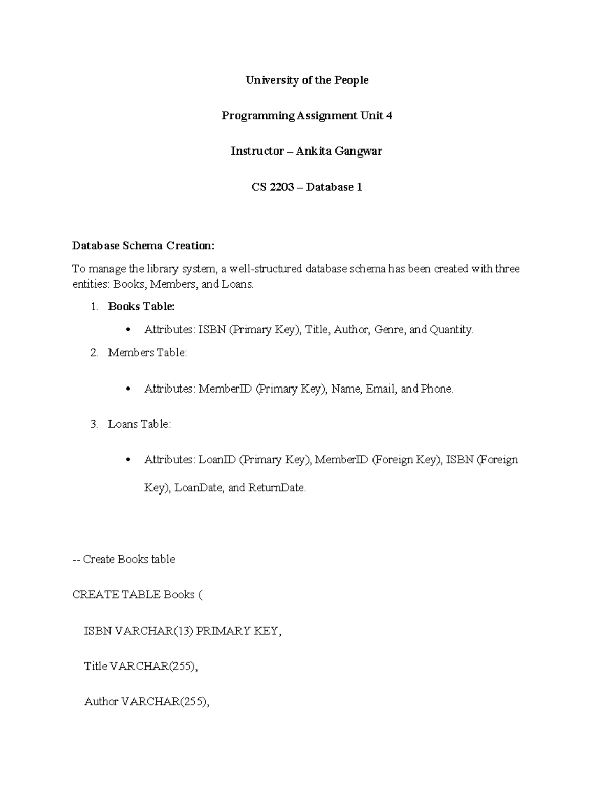CS 2203 - Programming Assignment Unit 4 - University of the People ...