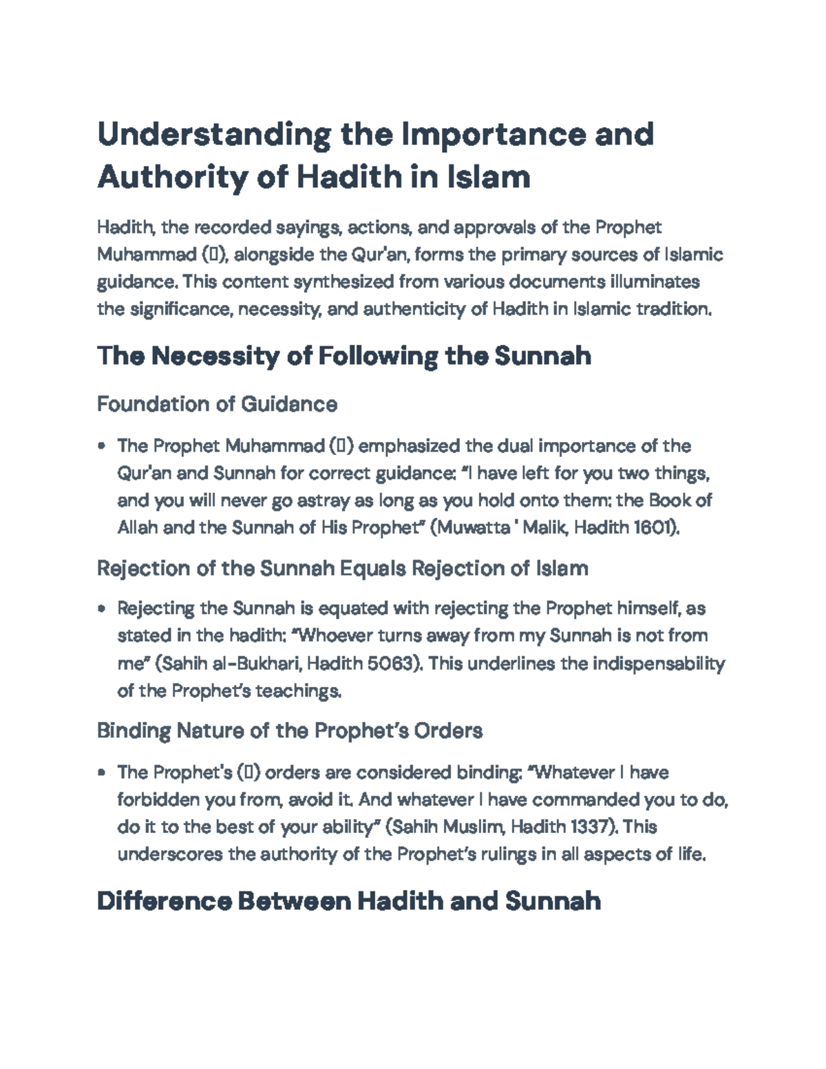 Understanding the Authority and Role of Hadith in Islam (ISL 101) - Studocu
