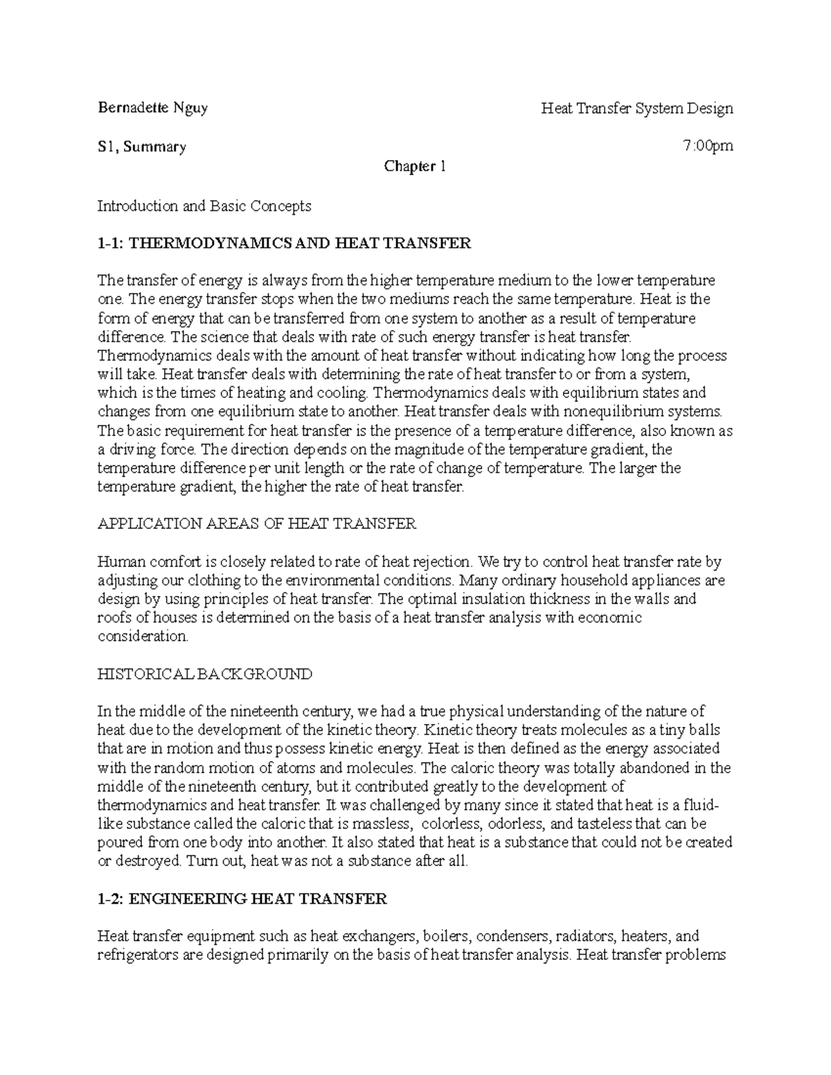 Chapter 1 Summary: Fundamentals of Heat and Mass Transfer - Studocu