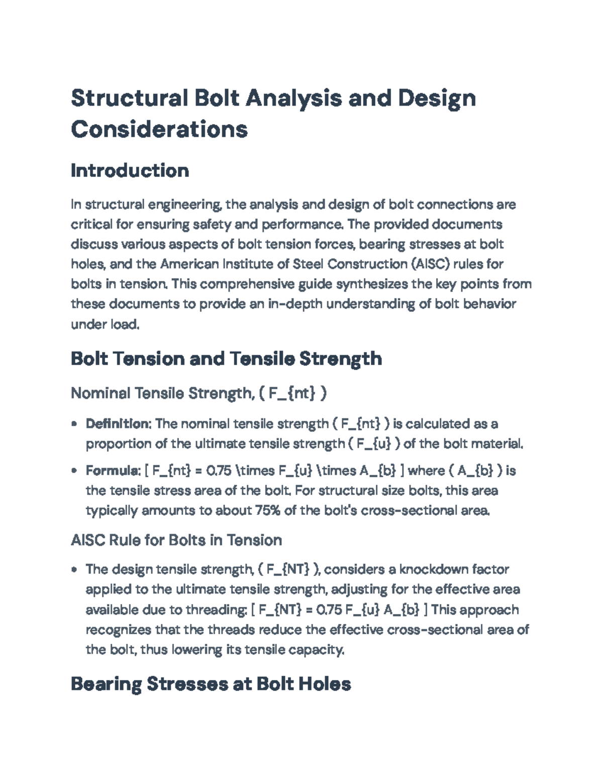 Structural Bolt Analysis and Design: AISC Guidelines and Considerations ...