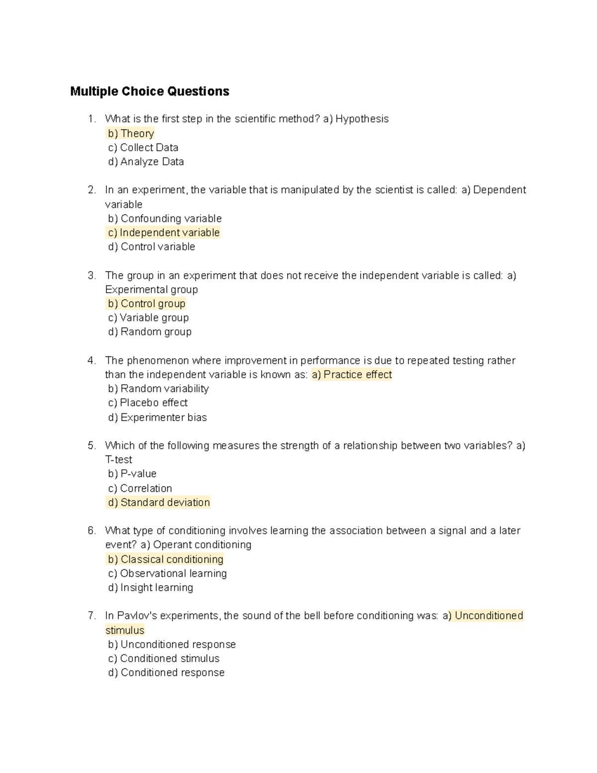 Practice Test for PSY 101 Midterm Exam: Multiple Choice Questions - Studocu