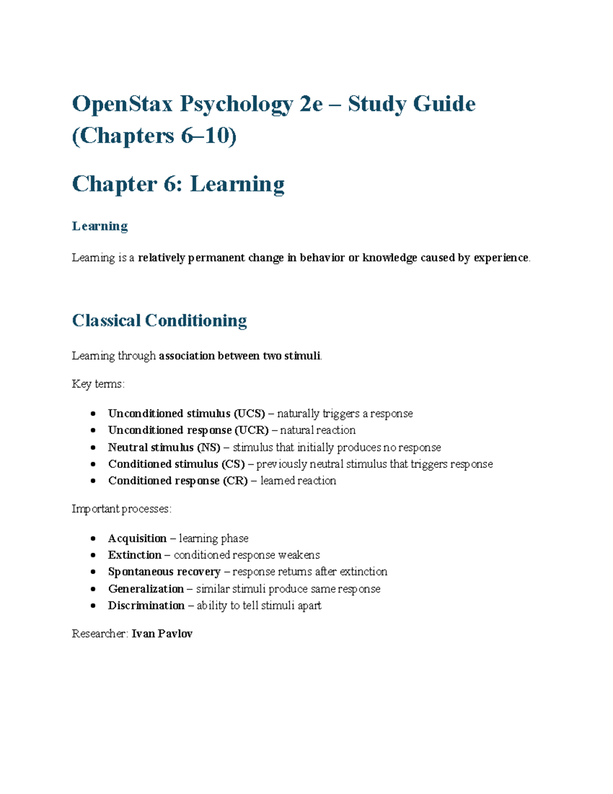 OpenStax Psychology 2e – Study Guide (Chapters 6–10) - Studocu