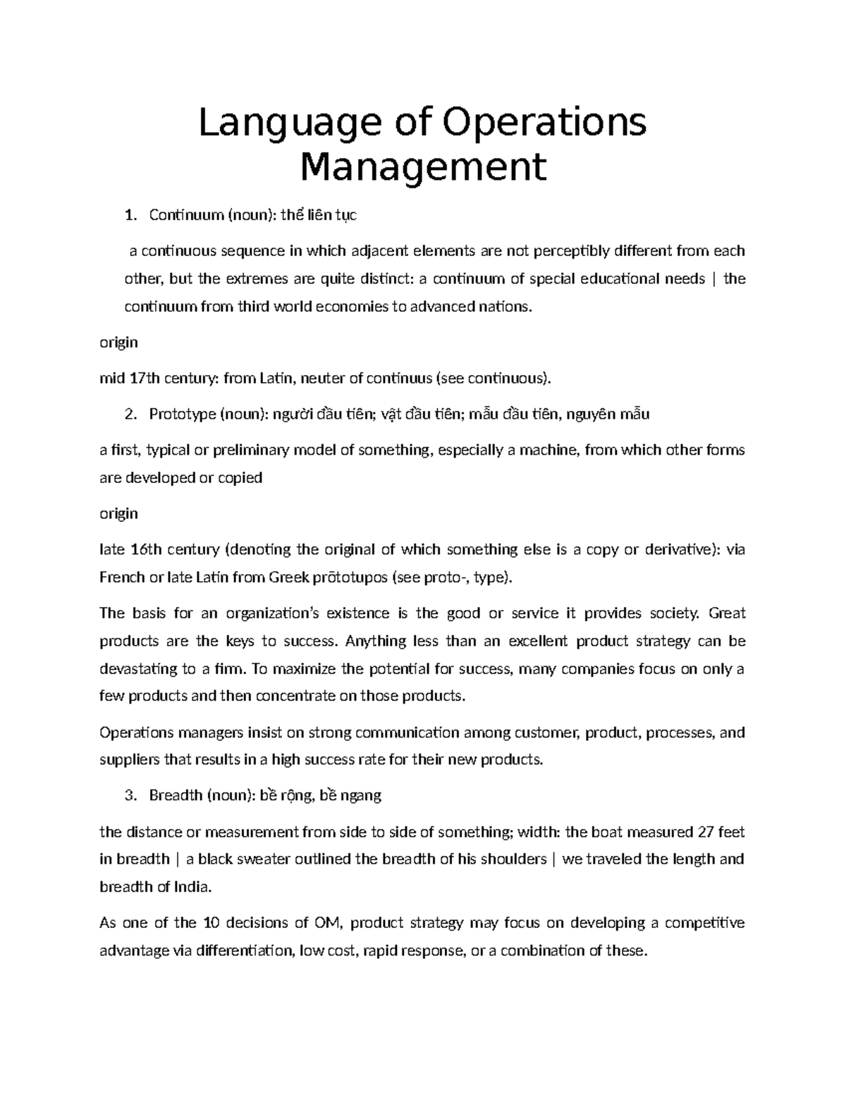 Language of Operations Management: Key Concepts and Definitions - Studocu