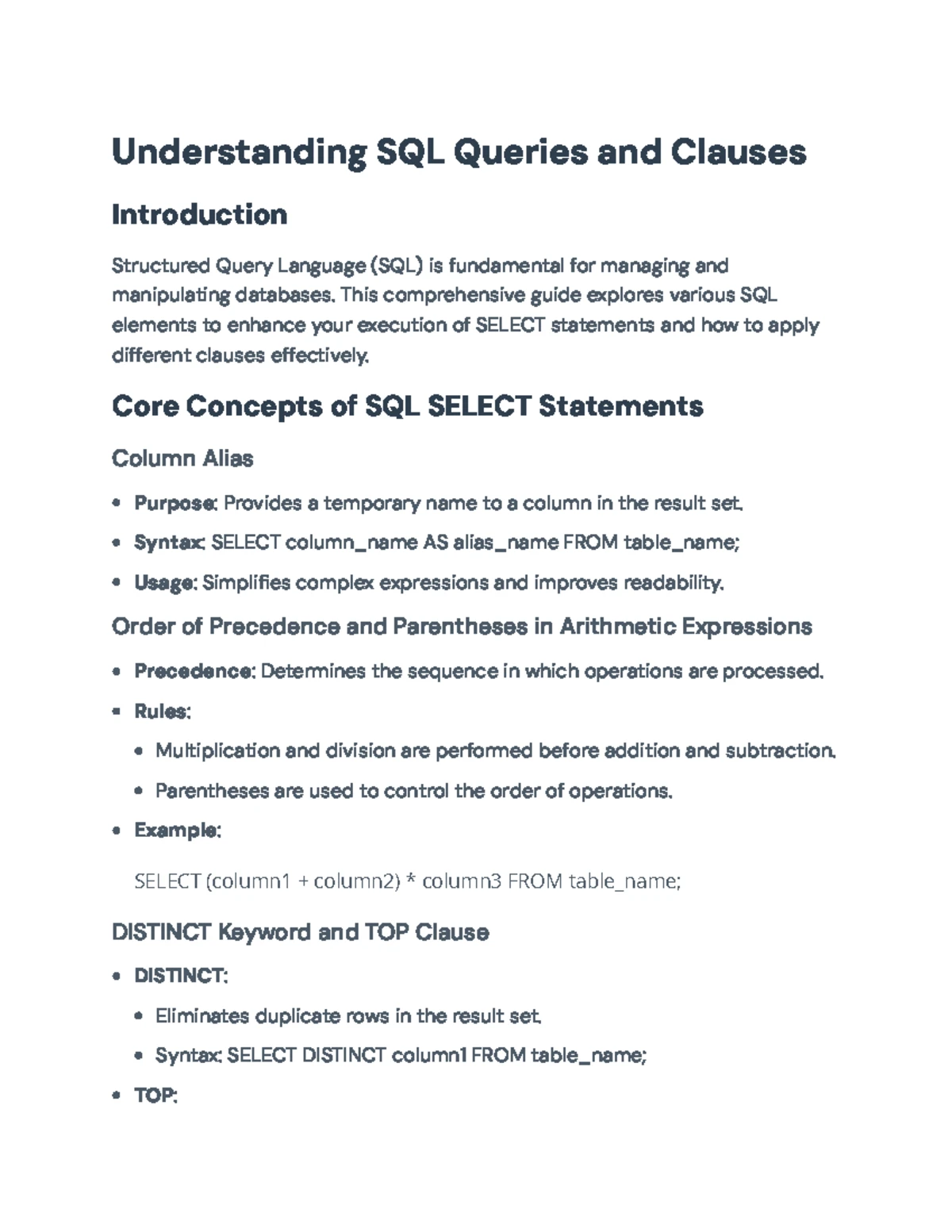 SQL Core Concepts and Usage: SELECT Statements & Advanced Techniques ...