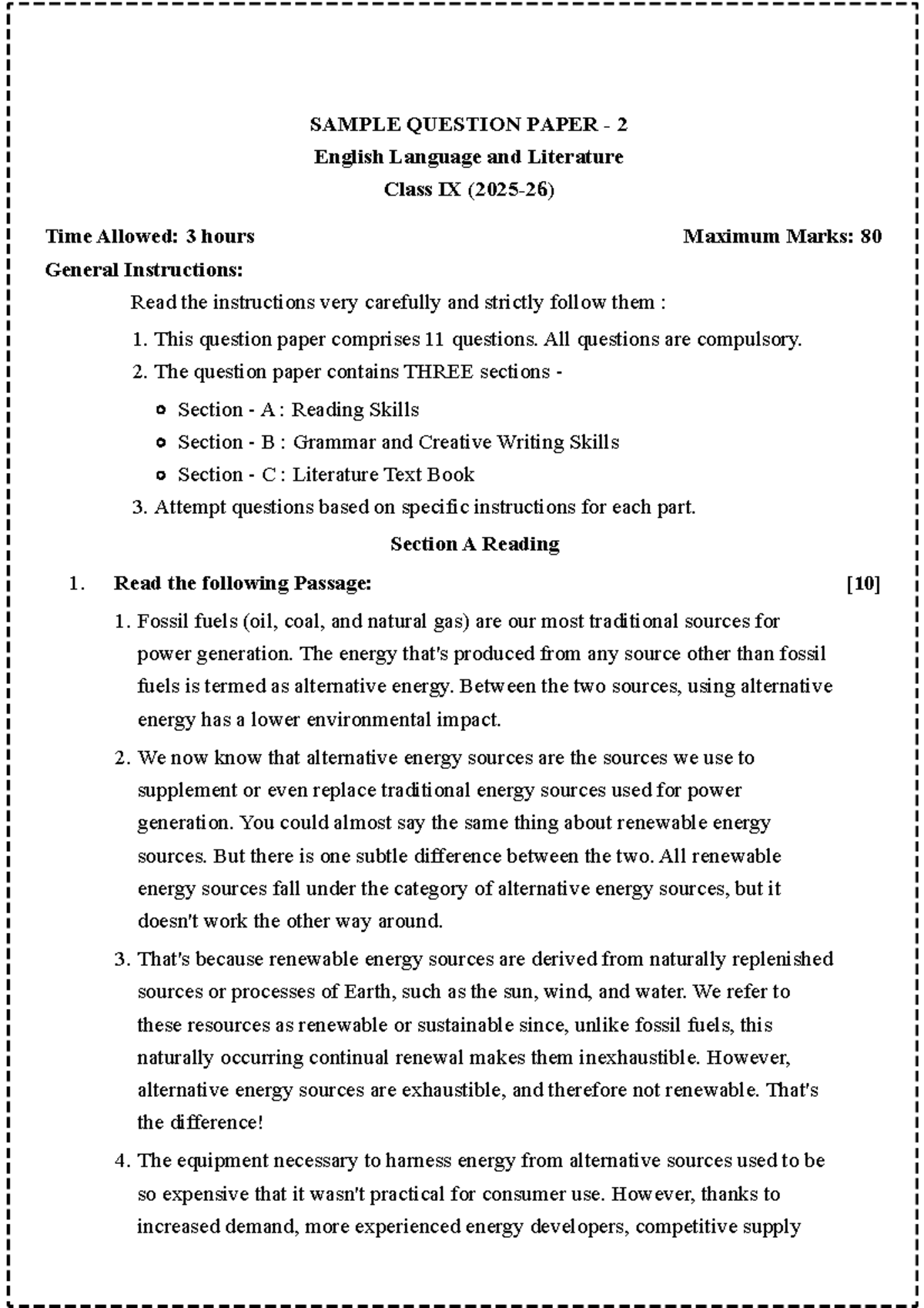 CB ENG IX 2 YE - Sample Question Paper for English Language and ...