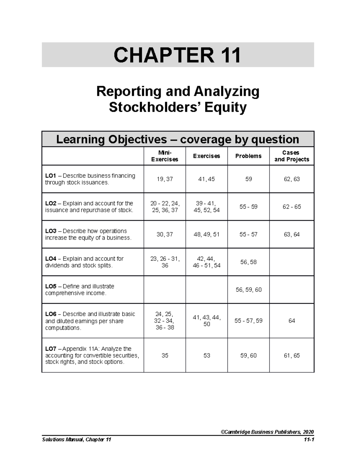 Chapter 11 Solutions Manual: Reporting & Analyzing Stockholders' Equity ...