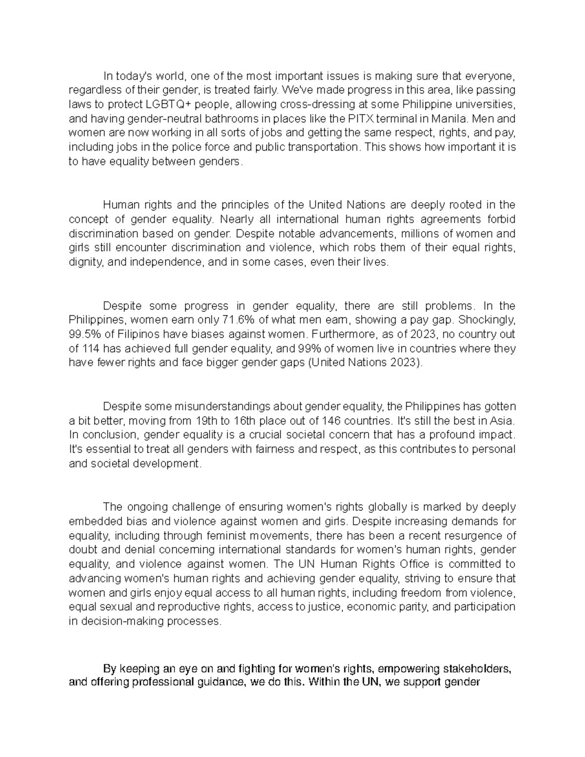 Gender Inequality and Progress Towards Equality in the Philippines ...