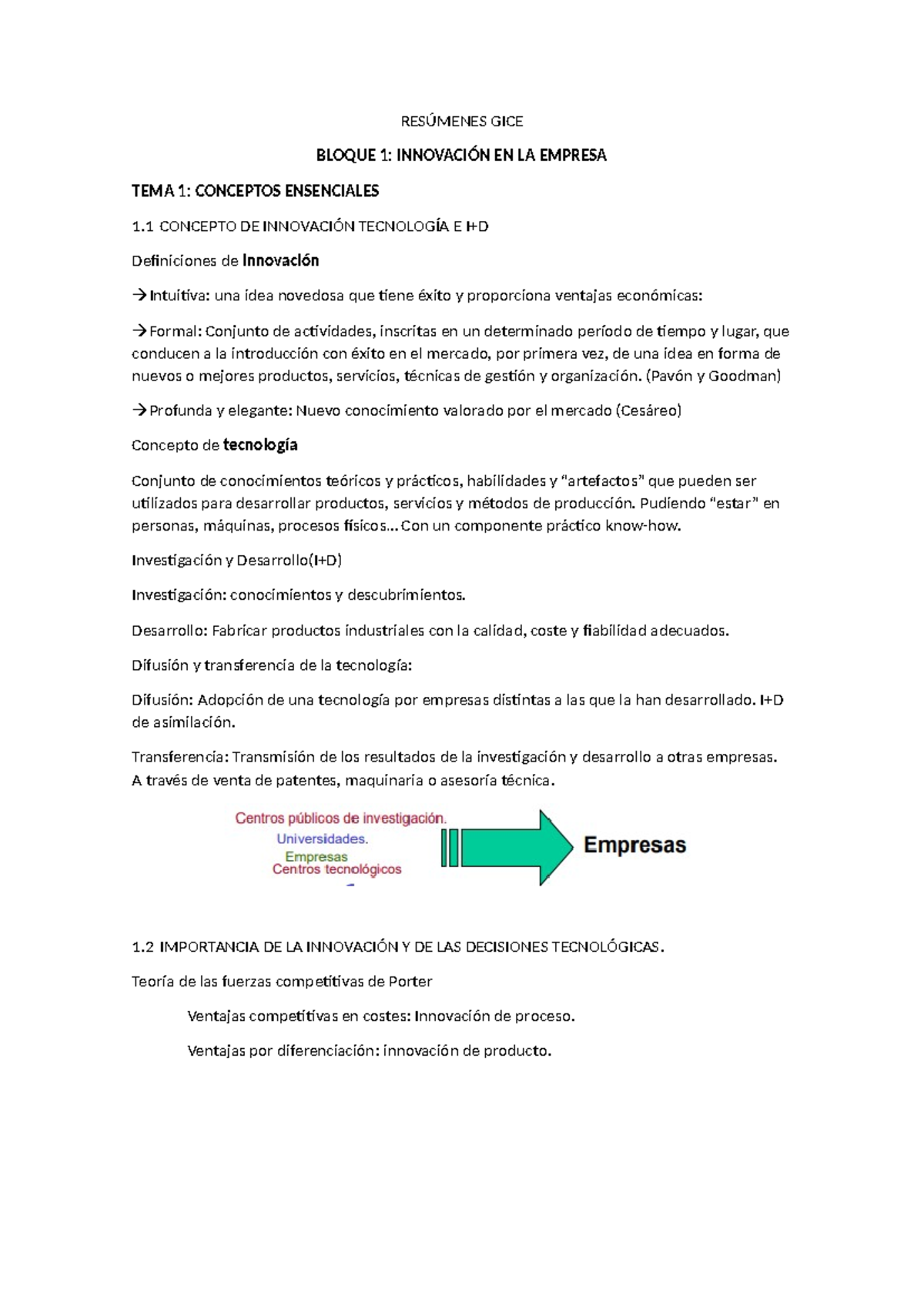 Resúmenes GICE Bloque 1: Innovación y Tecnología en la Empresa - Studocu