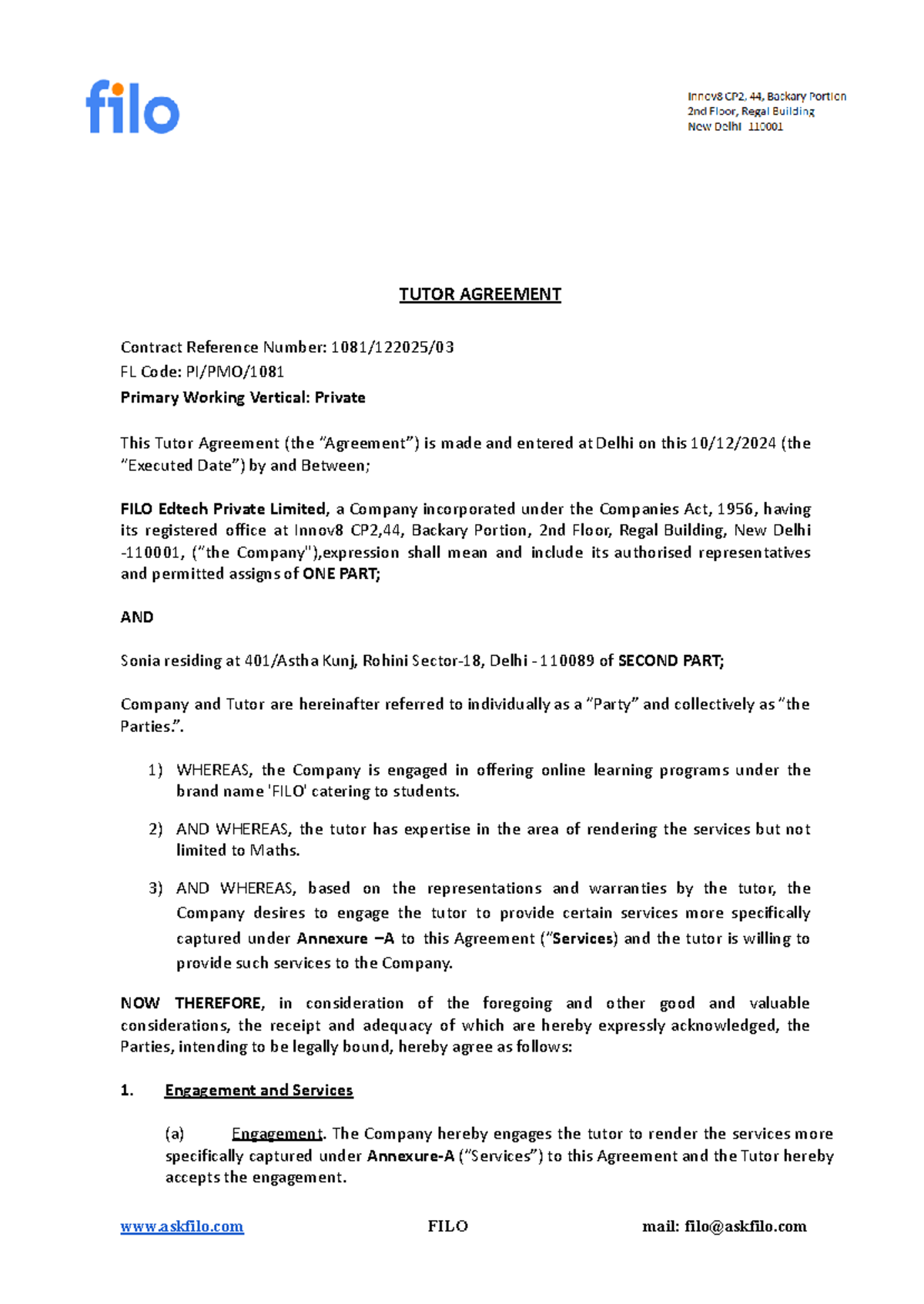 Sonia 1081 122025 03 - khujgvn - TUTOR AGREEMENT Contract Reference ...