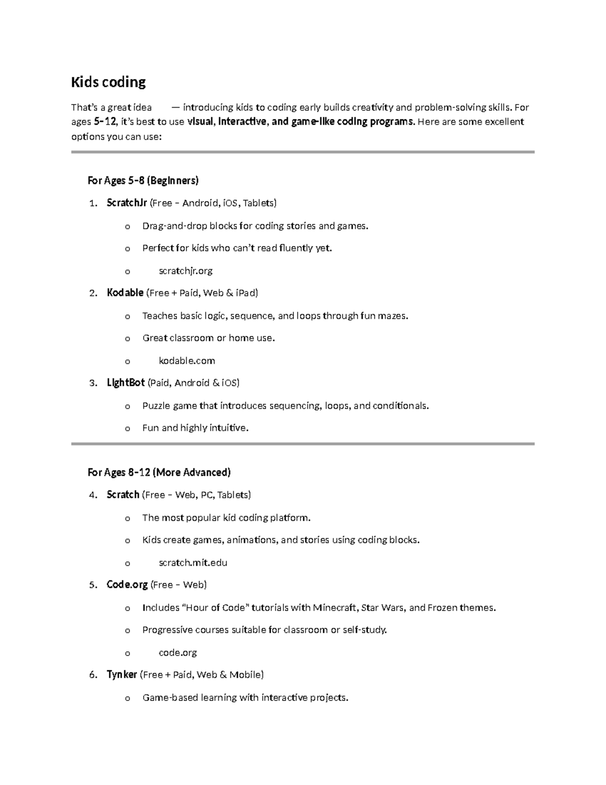 Kids Coding Curriculum (Ages 5-12): Engaging Intro to Coding - Studocu