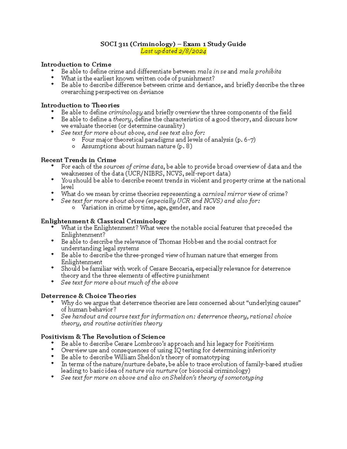 SOCI 311 Exam 1 Study Guide: Key Concepts in Criminology - Studocu