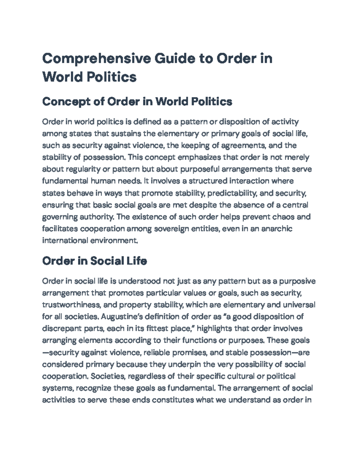 Comprehensive Analysis of Order in World Politics: Key Concepts ...