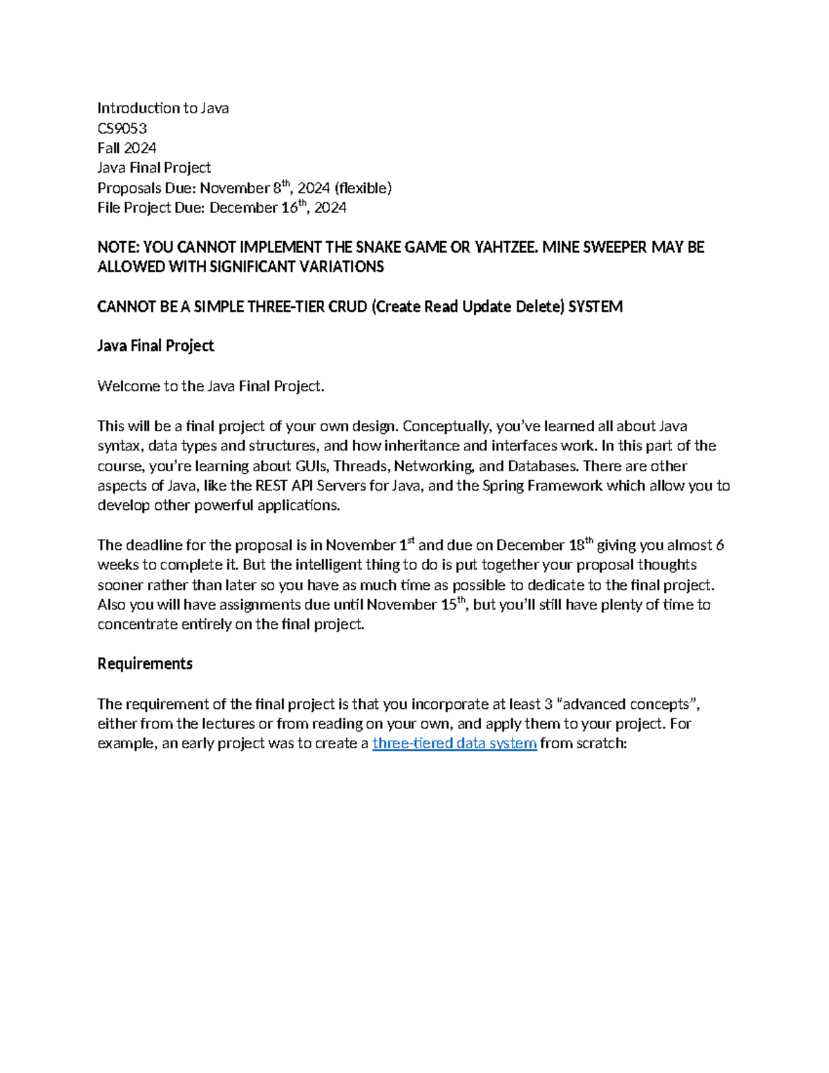 CS Java Final Project Guidelines – Due Dates & Requirements - Studocu
