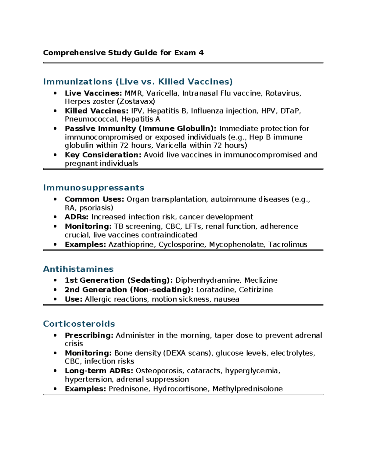 Exam 4 Focus Guide: Immunizations, Medications & Management Strategies ...