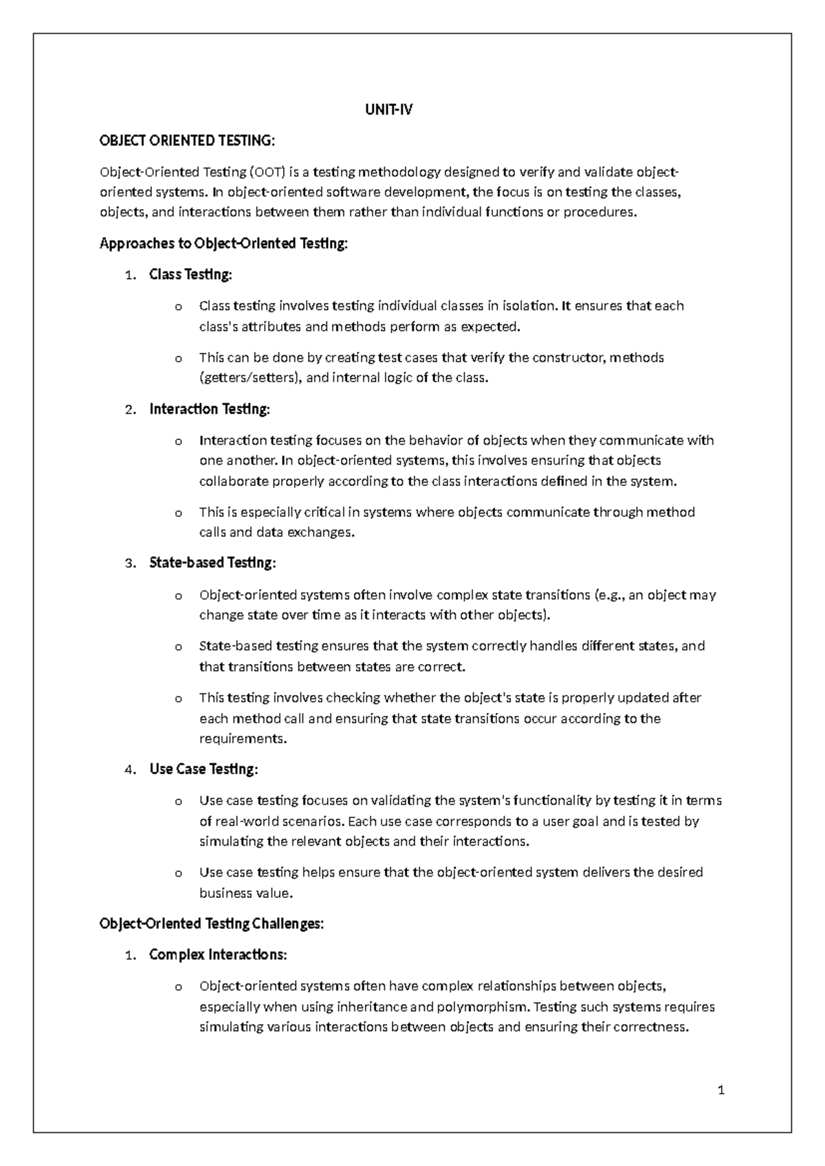 UNIT-IV - i want rm and ipr notes - UNIT-IV OBJECT ORIENTED TESTING ...