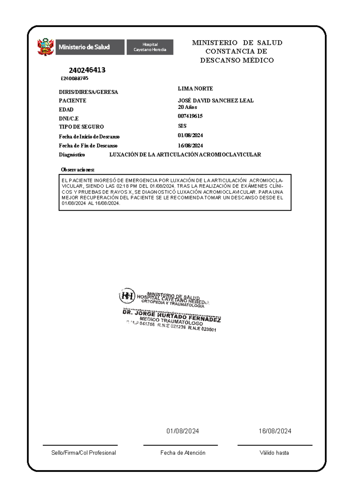 Certificado Medico Hospital Cayetano Heredia - Document Preview